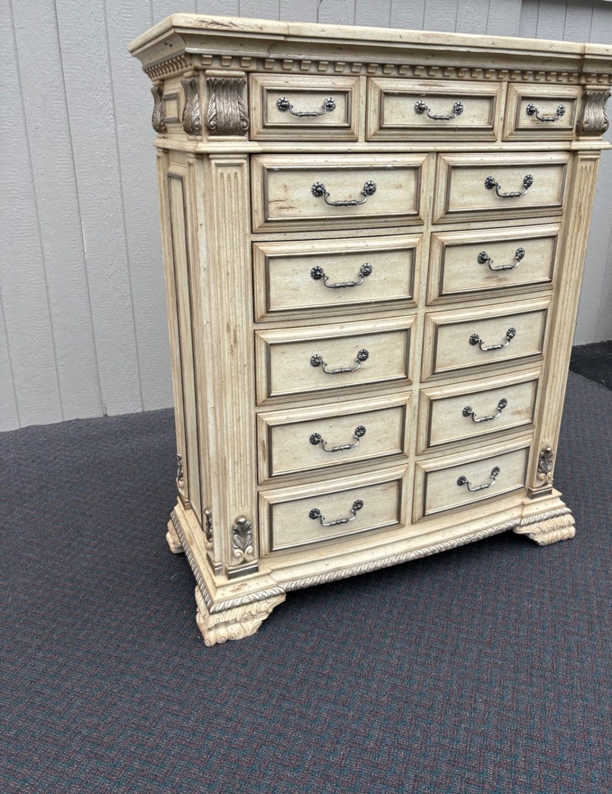 67503 Marge Carson Neoclassical High Chest in Distressed Cream Finish