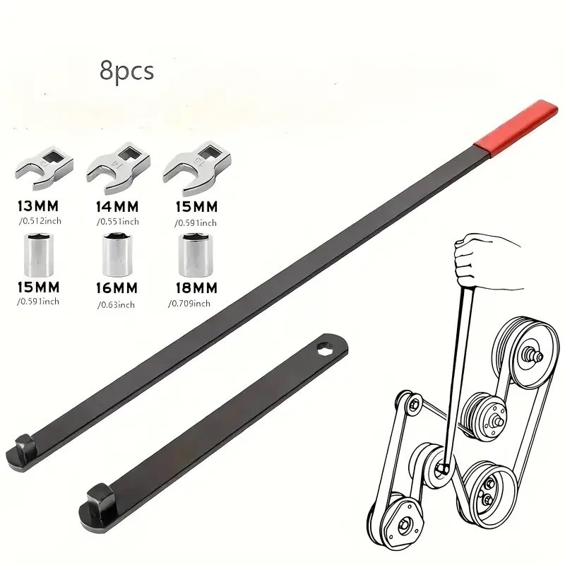 8pc SERPENTINE TIMING BELT TENSION TOOL KIT Idler Pulley Crow Foot Socket Wrench