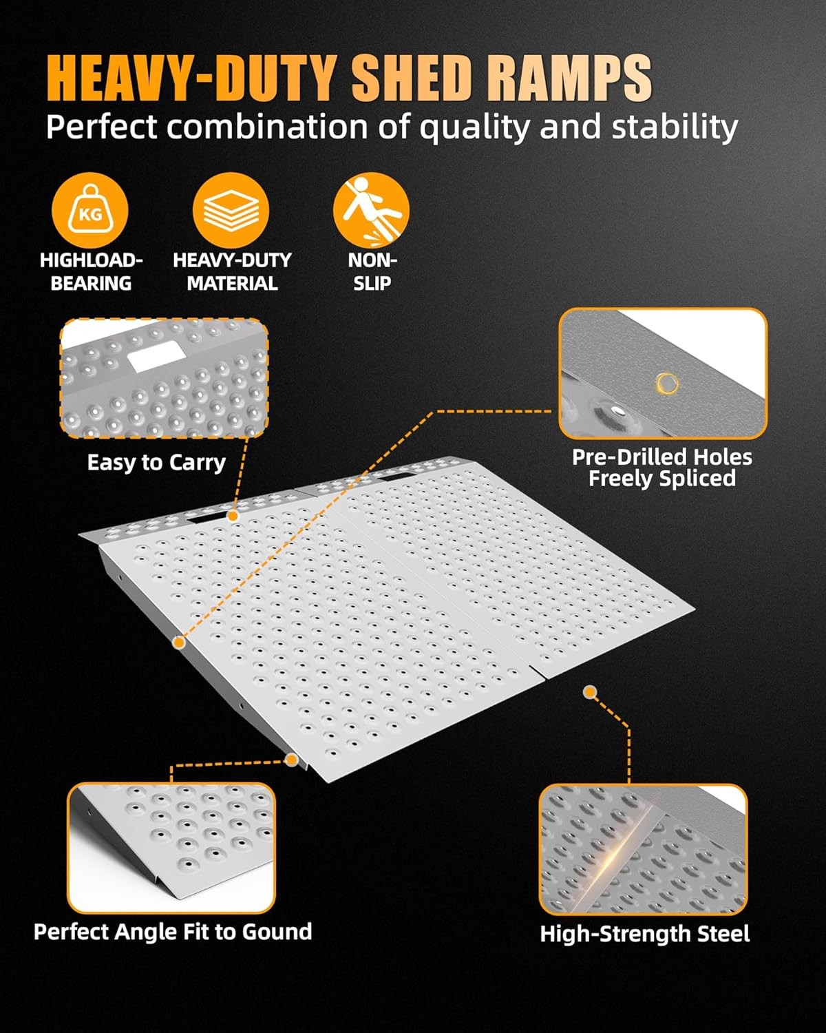 VNN 36" x 48" Shed Ramp 1500LB Capacity Anti-Slip Punch Plate Ramp for ATV (2PC)