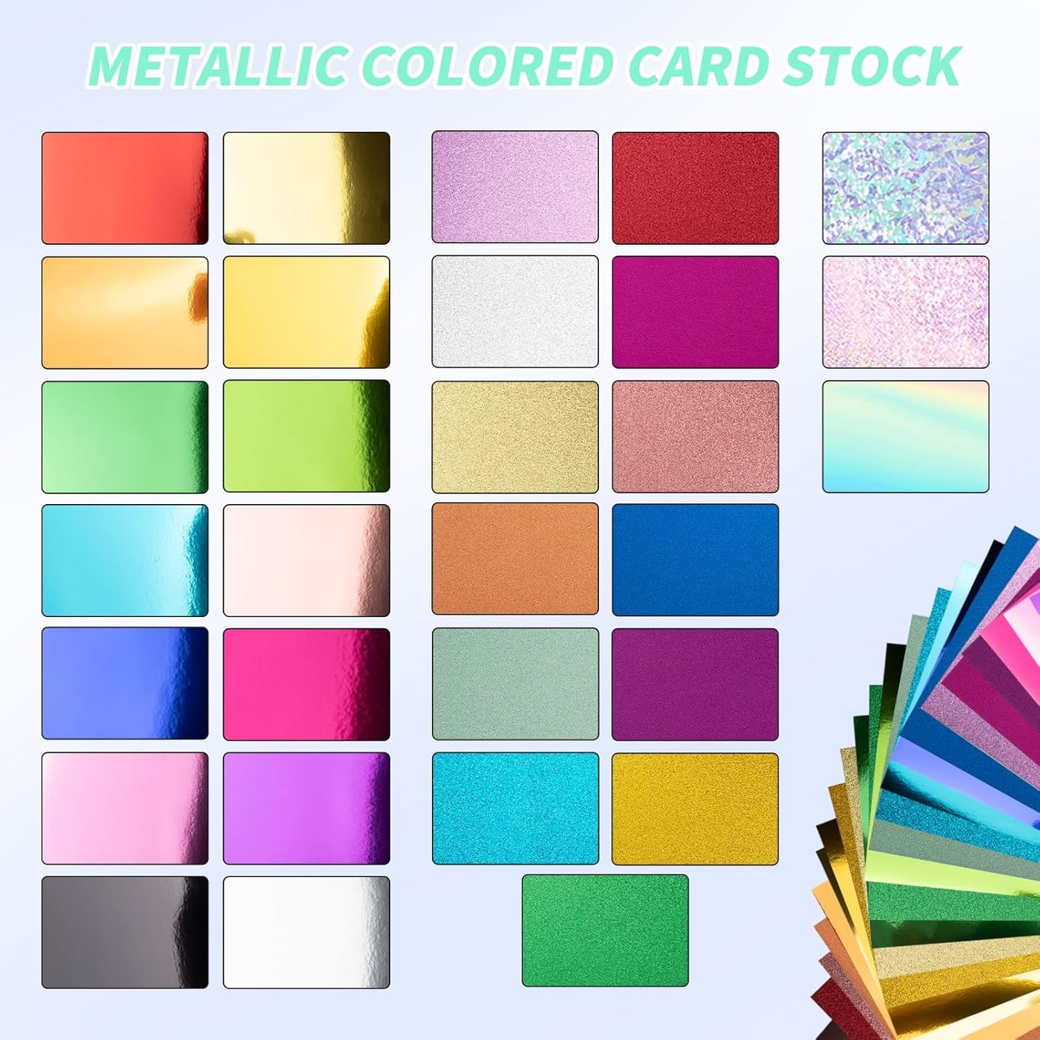 30 Pack Metallic Glitter Cardstock Paper Sheets, 6" x 8" Color Foil Mirror Shimm