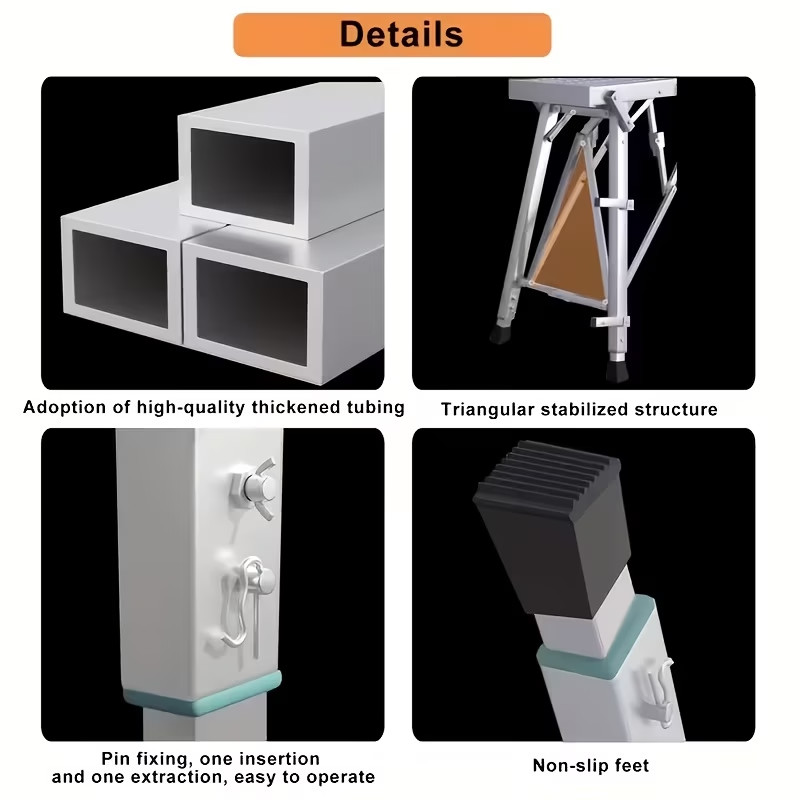 Work Platform Adjustable Height Portable Scaffolding Platform ladder 400 lb Load