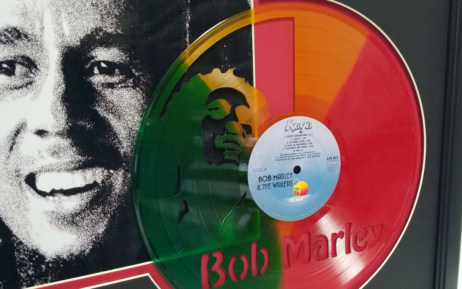 Bob Marley laser cut limited edition color vinyl framed record display