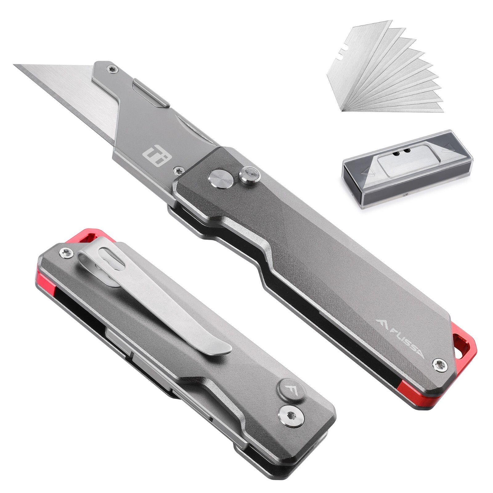 FLISSA Advanced Titanium Utility Knife CNC Unibody 10 Extra Blades Quick Change