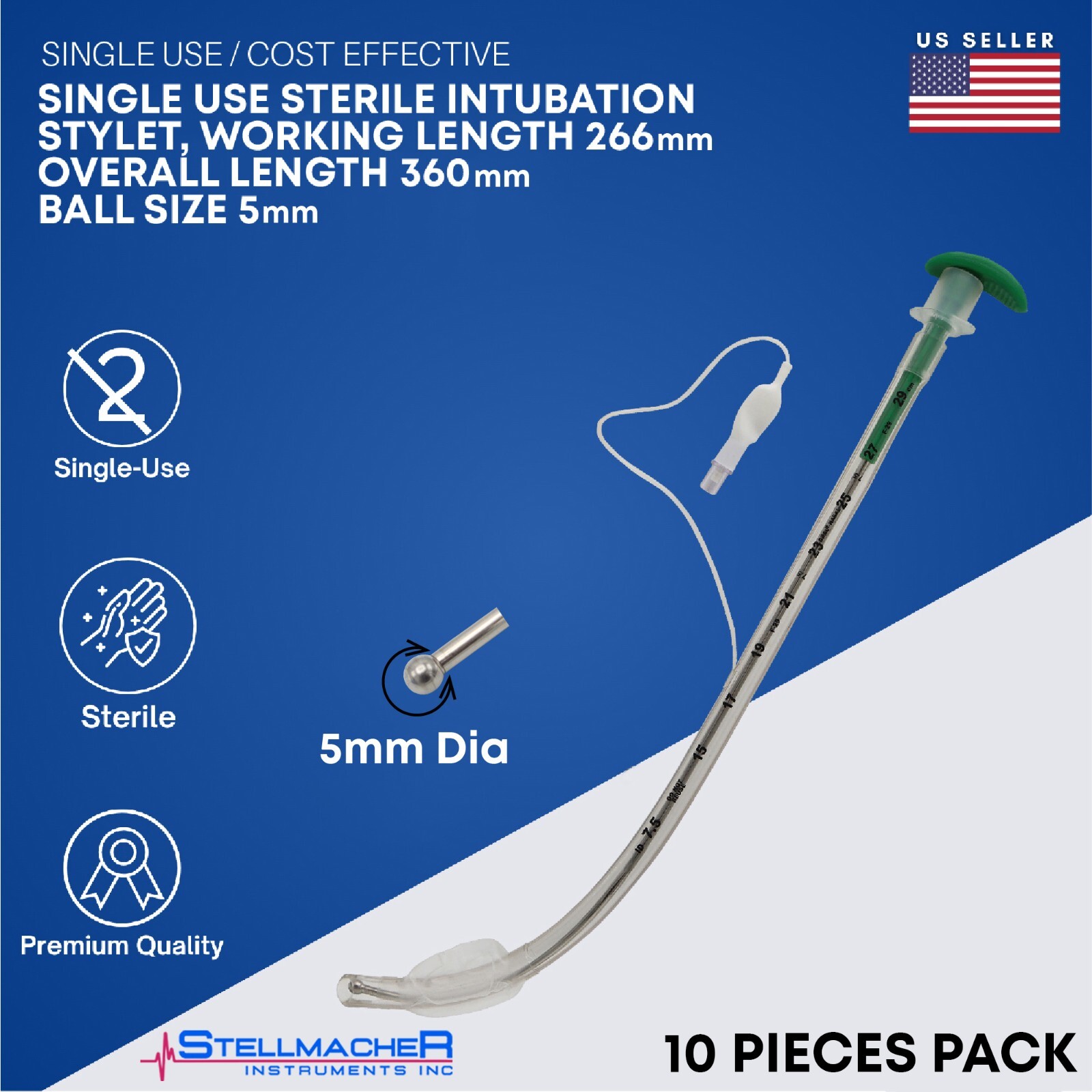 Intubation Stylet Sterile Single Use Stylets Anesthesia Instruments 10 Pack