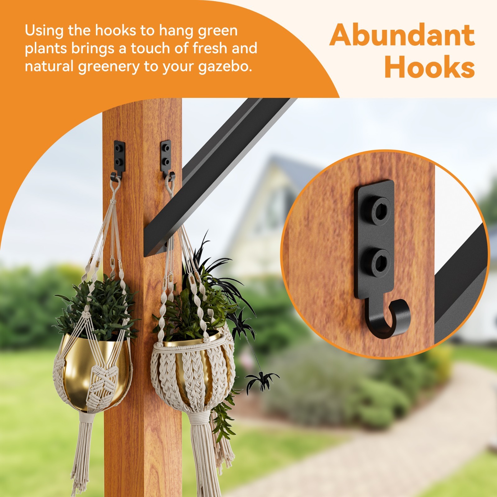 6'x12' Wooden Hardtop Grill Gazebo Steel Roof with Side Shelf and Bottle Opener