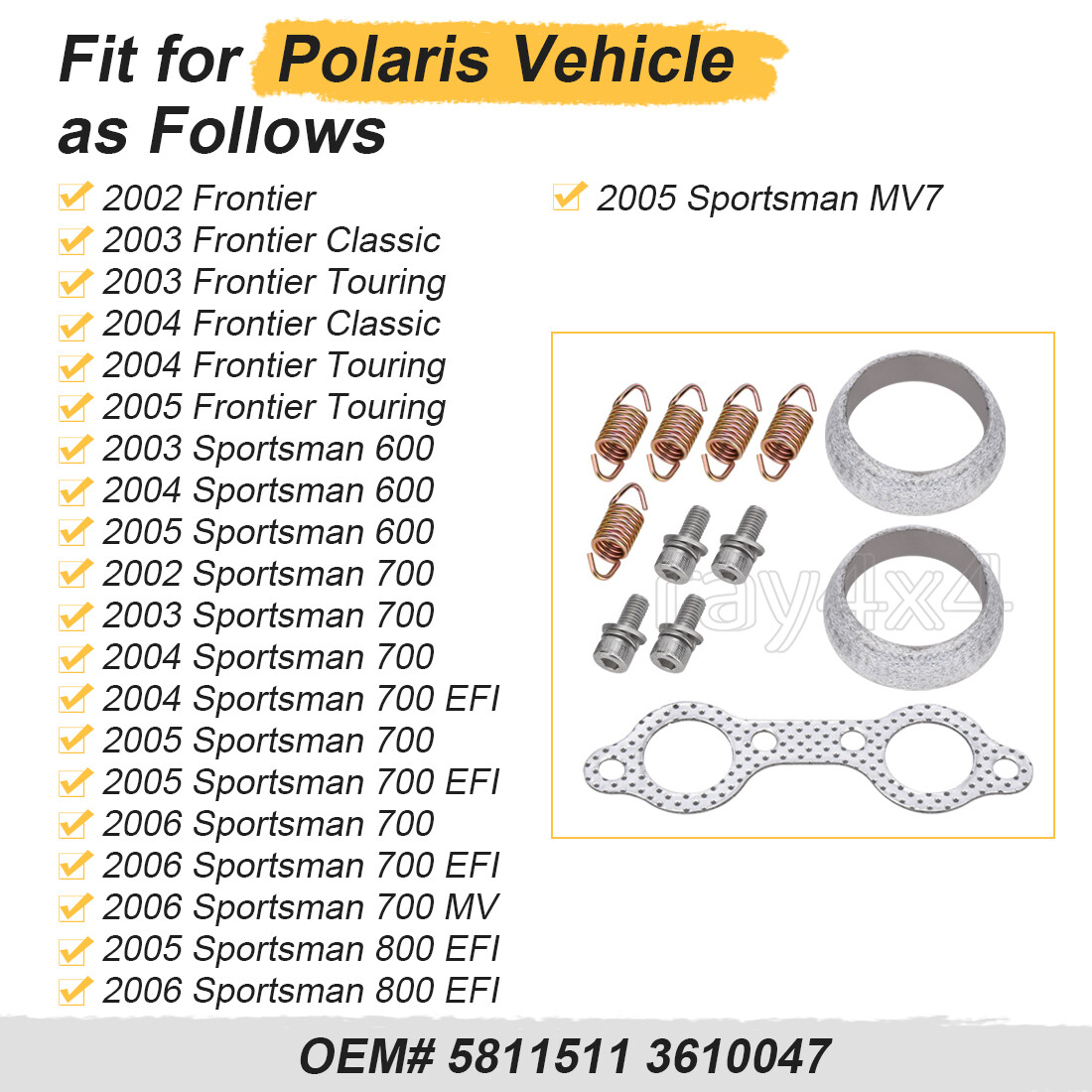 Exhaust Gasket & Spring Rebuild Kit for Polaris Sportsman 700 Twin MV 2002-2006