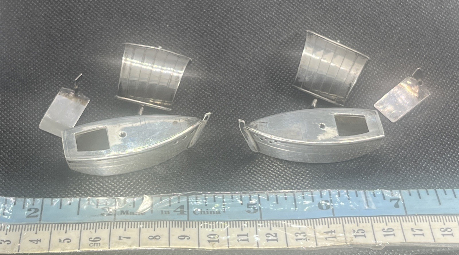 Antique Japanese 950 Sterling Silver Sailboats Salt & Pepper Shakers Set 6 Pc