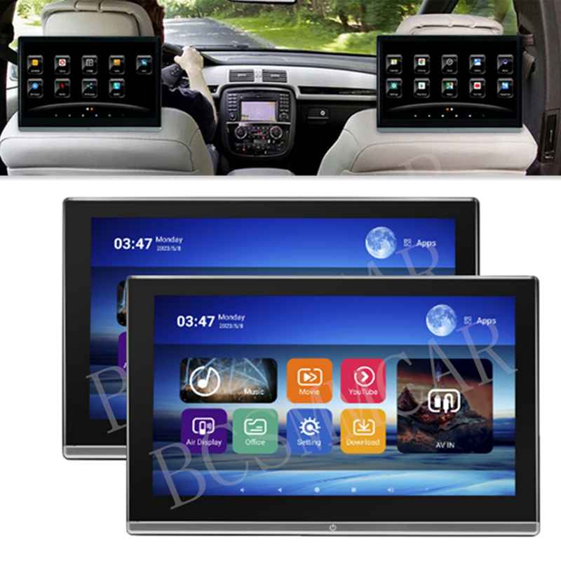 2pcs Android 11 Car TV Touch Screen Headrest Monitor For Rear Seat Entertainment