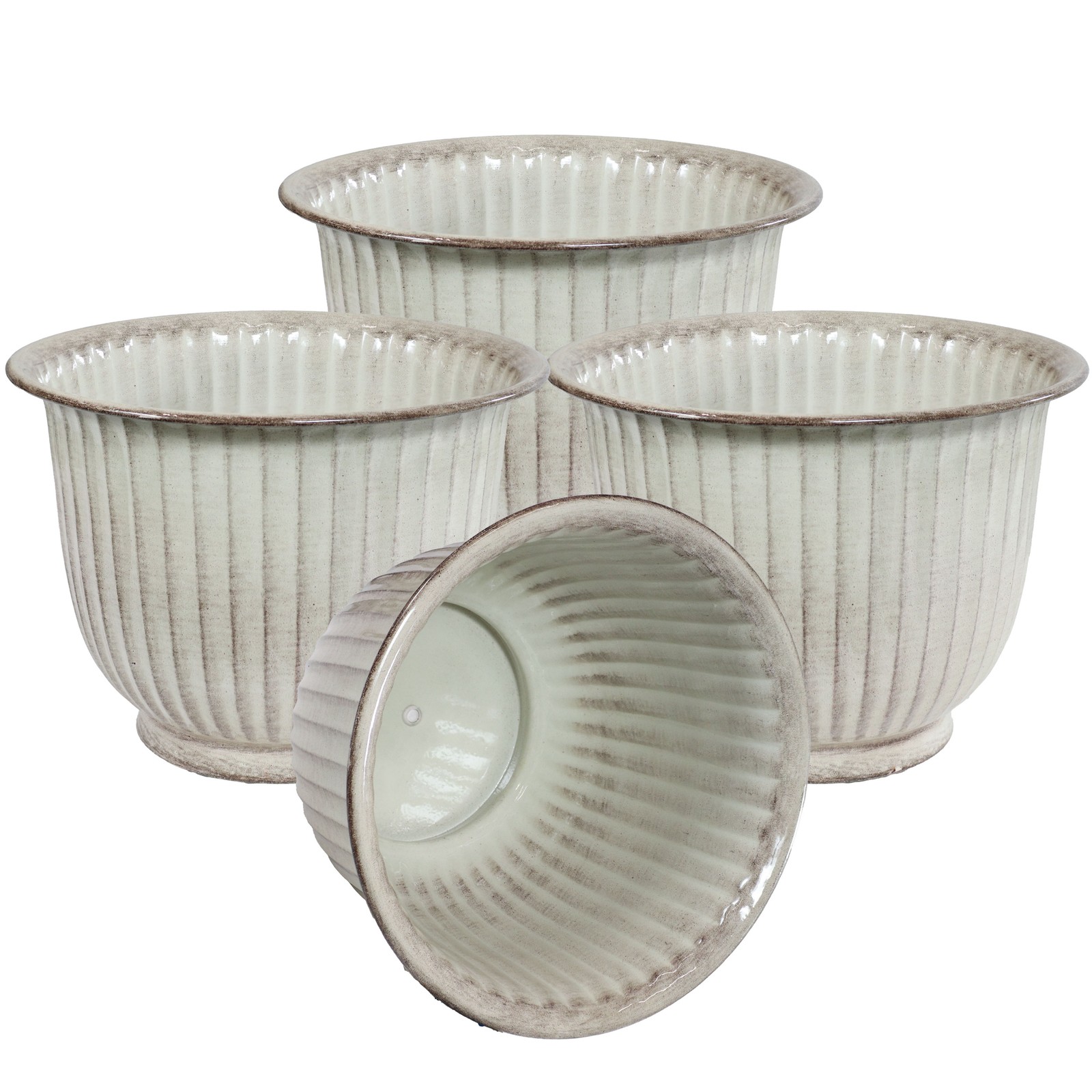 Carlotta Metal Planter - 14.75 in - White Glaze - Set of 4 by Sunnydaze
