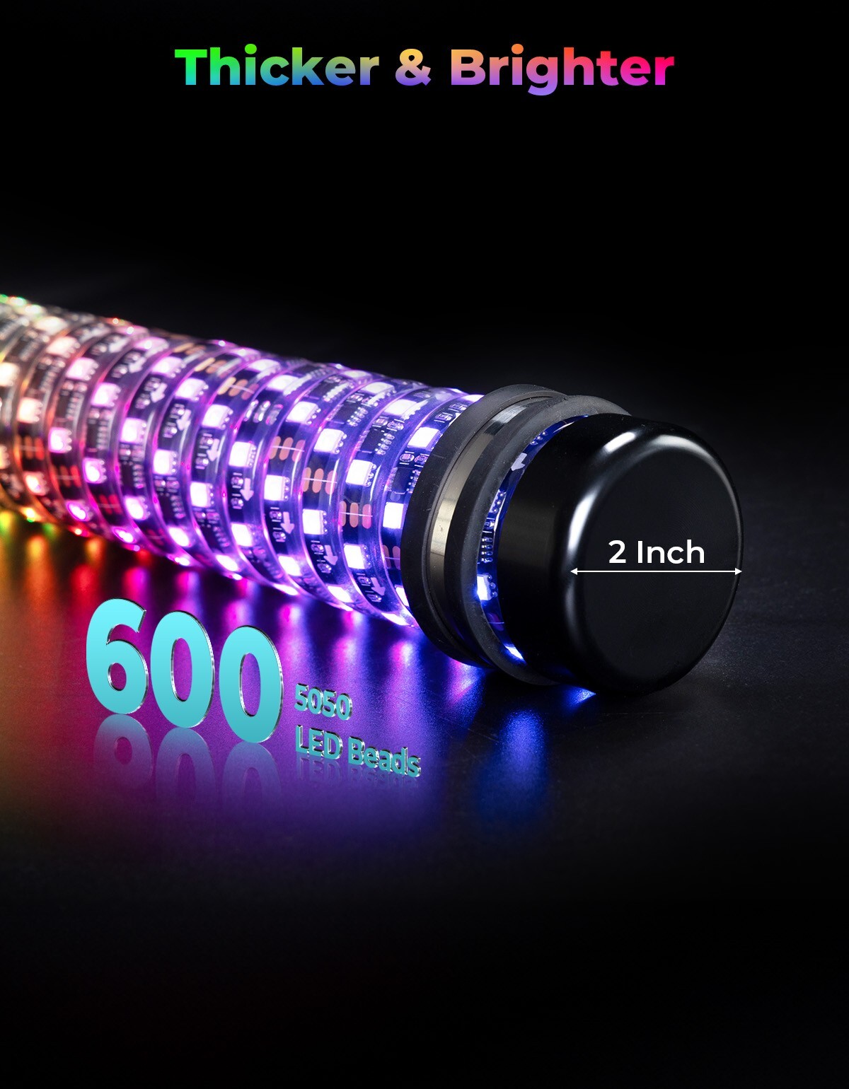 KEMIMOTO 2FT Fat Whip Lights LED Spiral Chasing Lighted w/ Remote & APP Control