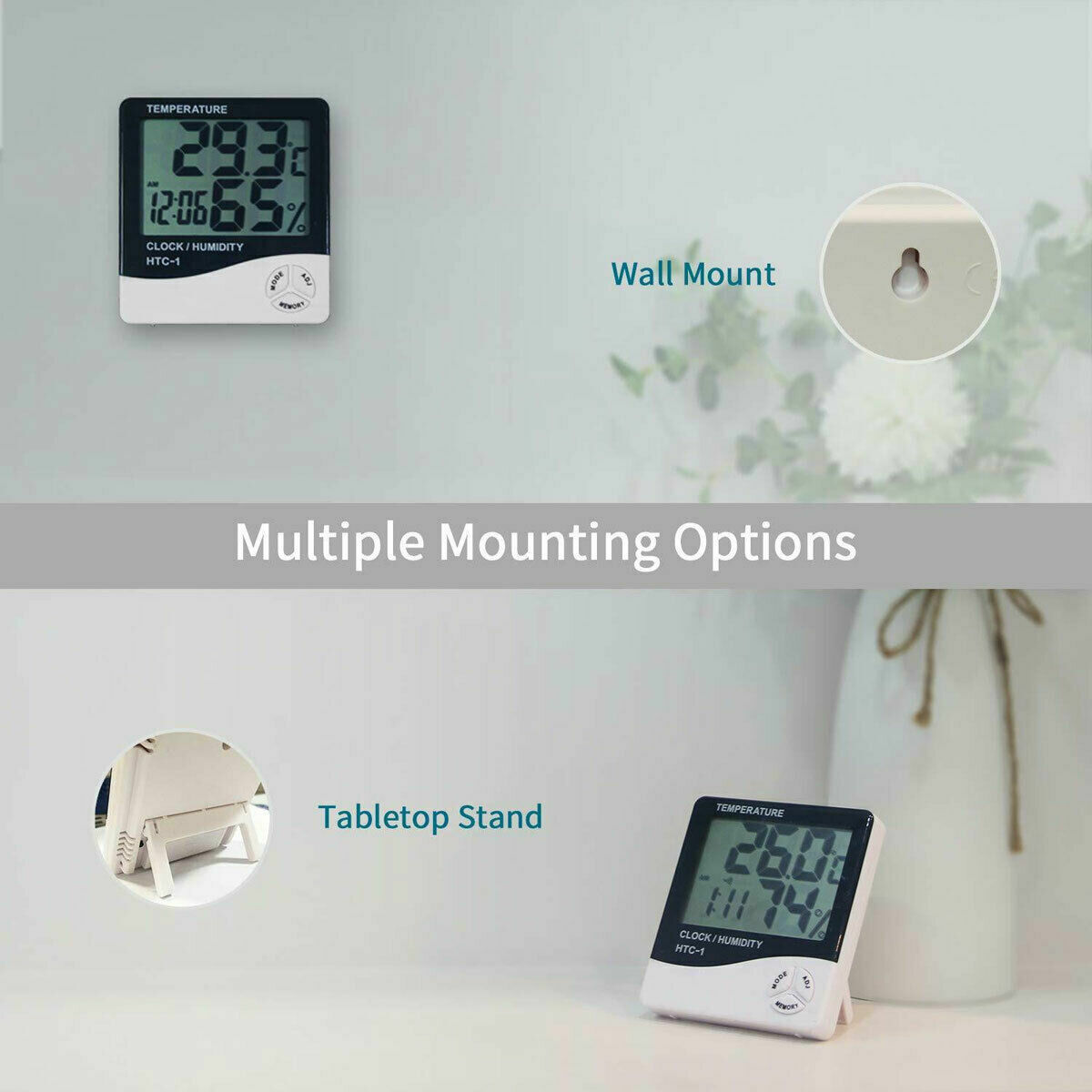 Thermometer Indoor Digital LCD Hygrometer Temperature Humidity Meter Alarm Clock