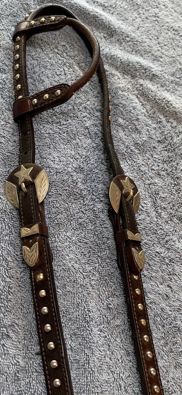 Vintage Style Headstall with Star Silver On On Rod Iron with Buttons Horse Tack