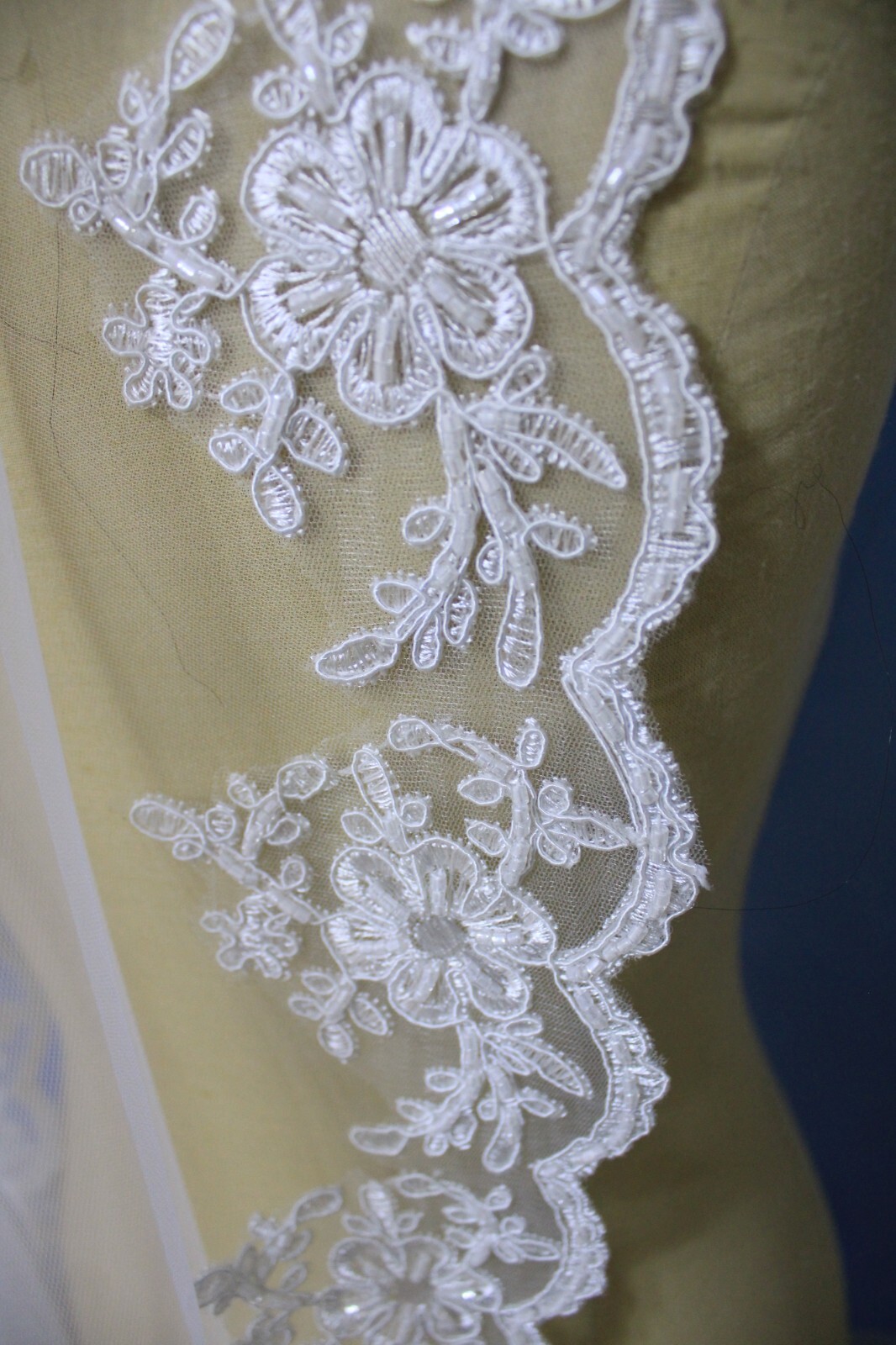 bridal mantilla Cathedral veil one layer lace edge free ship