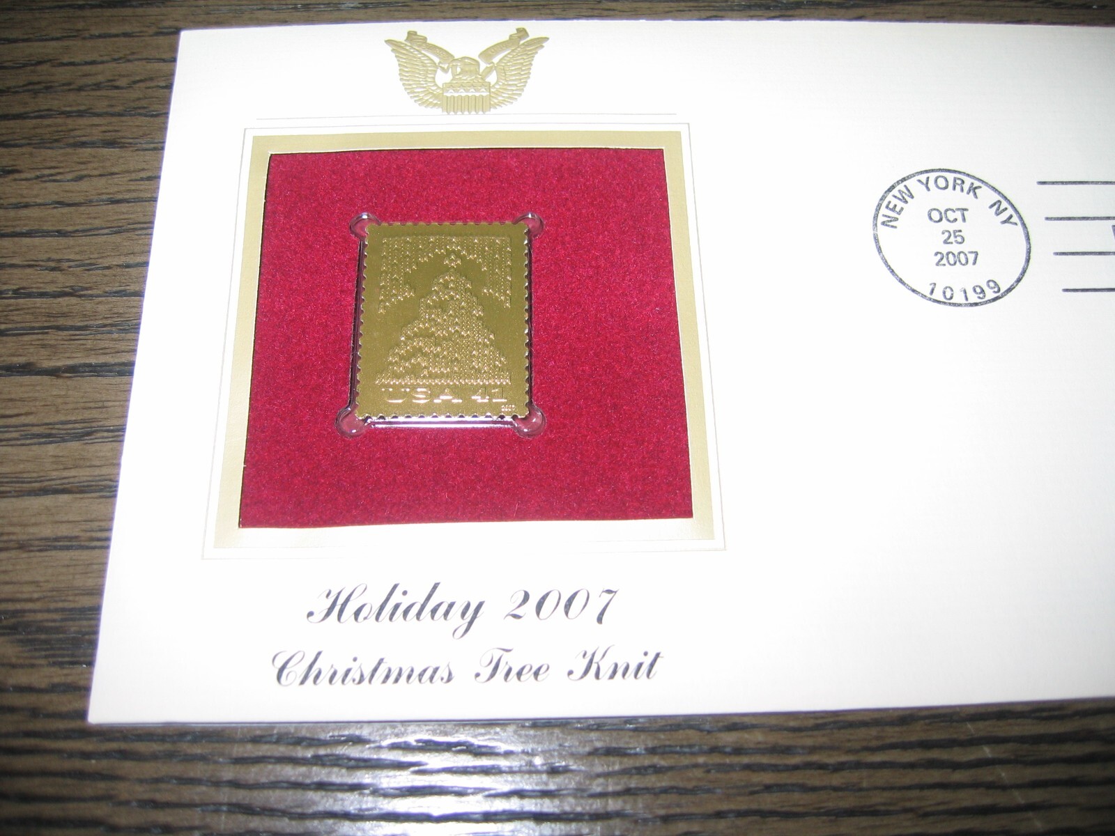 2007 Holiday Christmas Tree Knit Replica Gold Golden Cover Stamp