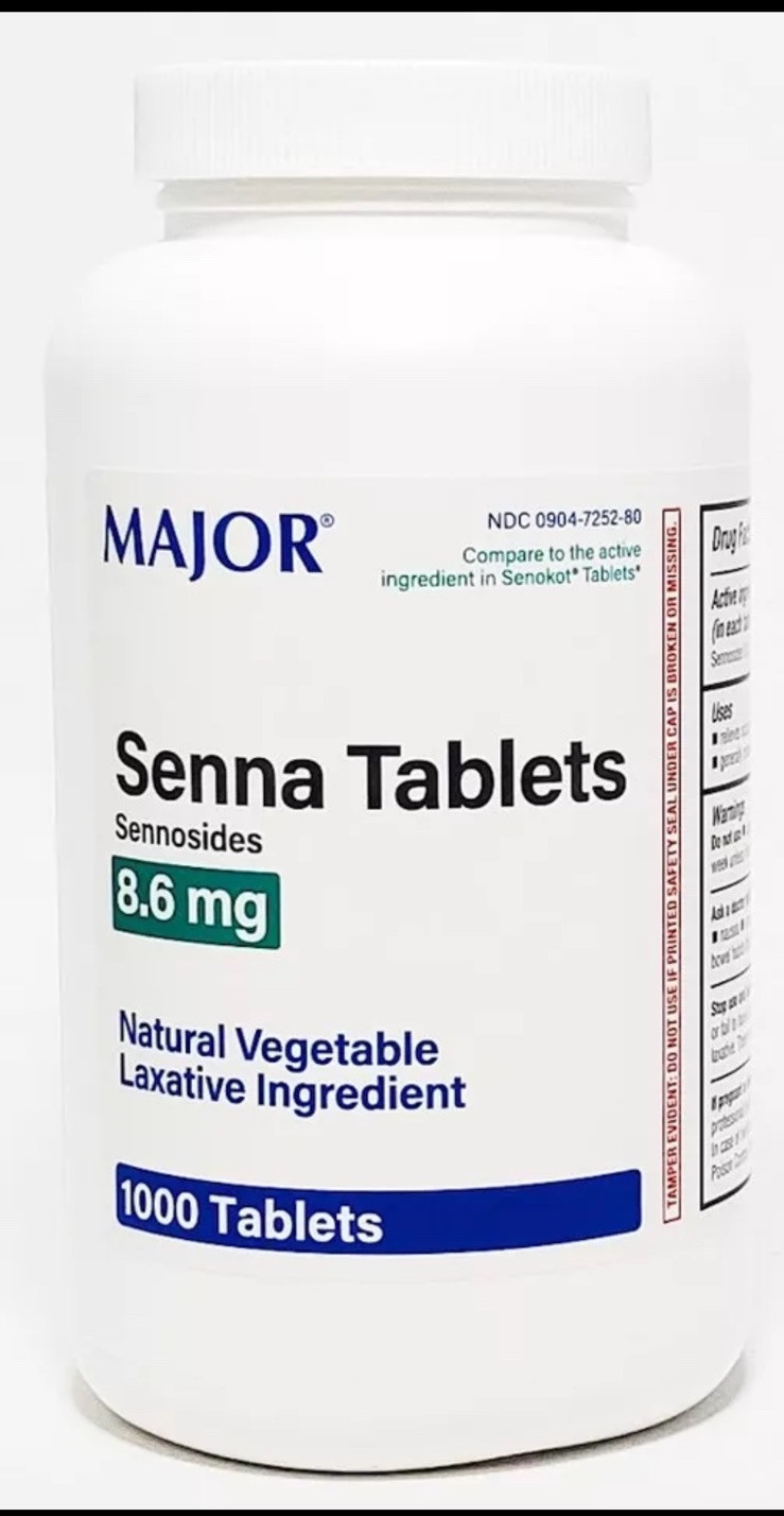 Major Senna 8.6mg Laxative Tablets 1000ct -Expiration Date 01-2027