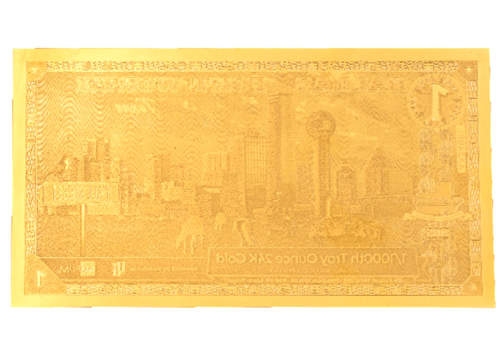 1 DALLAS FORT WORTH TEXAS GOLDBACK AURUM 24K GOLD NOTE 1/1000 OZ .999 GOLD BU