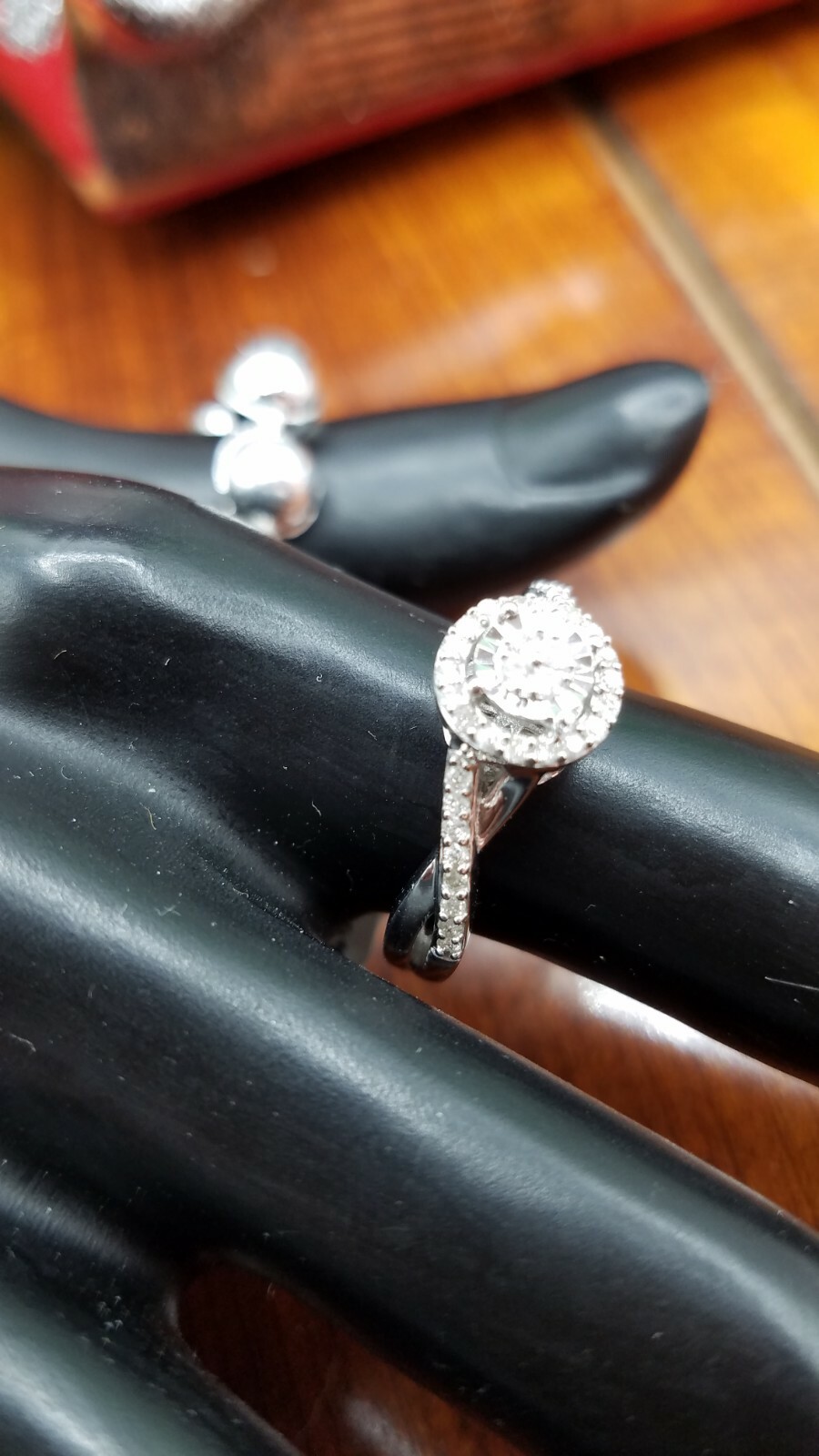 Genuine Diamond Ring sterling silver 0.25ctw promise/ engagement ring halo clust