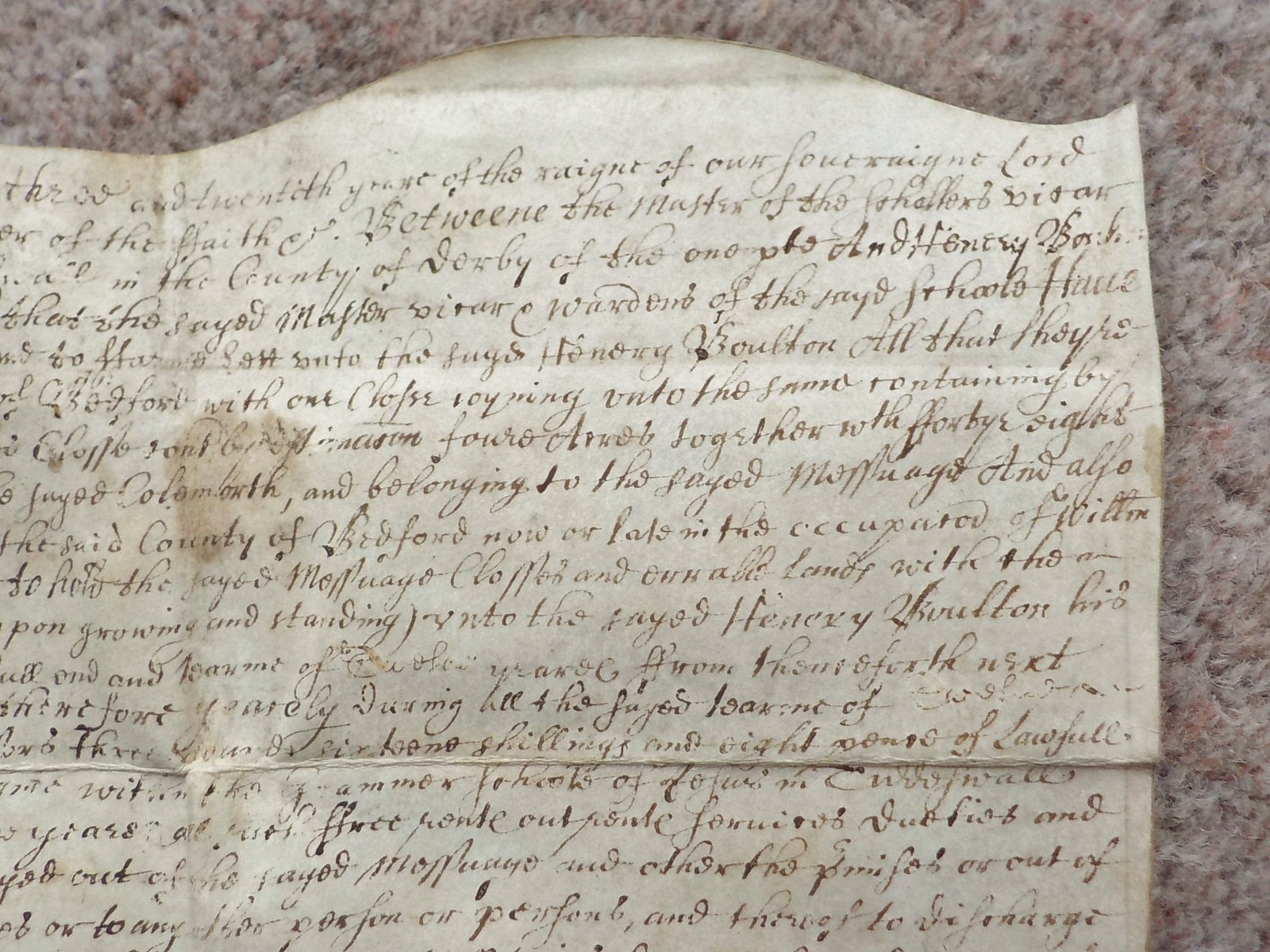 1648 Colmworth Bedfordshire Tideswell Grammar School land Vellum Deed Indenture