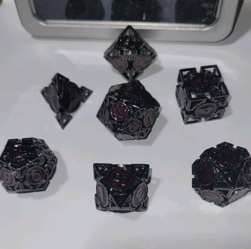 7PCS Hollow Metal Dice Set Polyhedral RPG Dice with Case