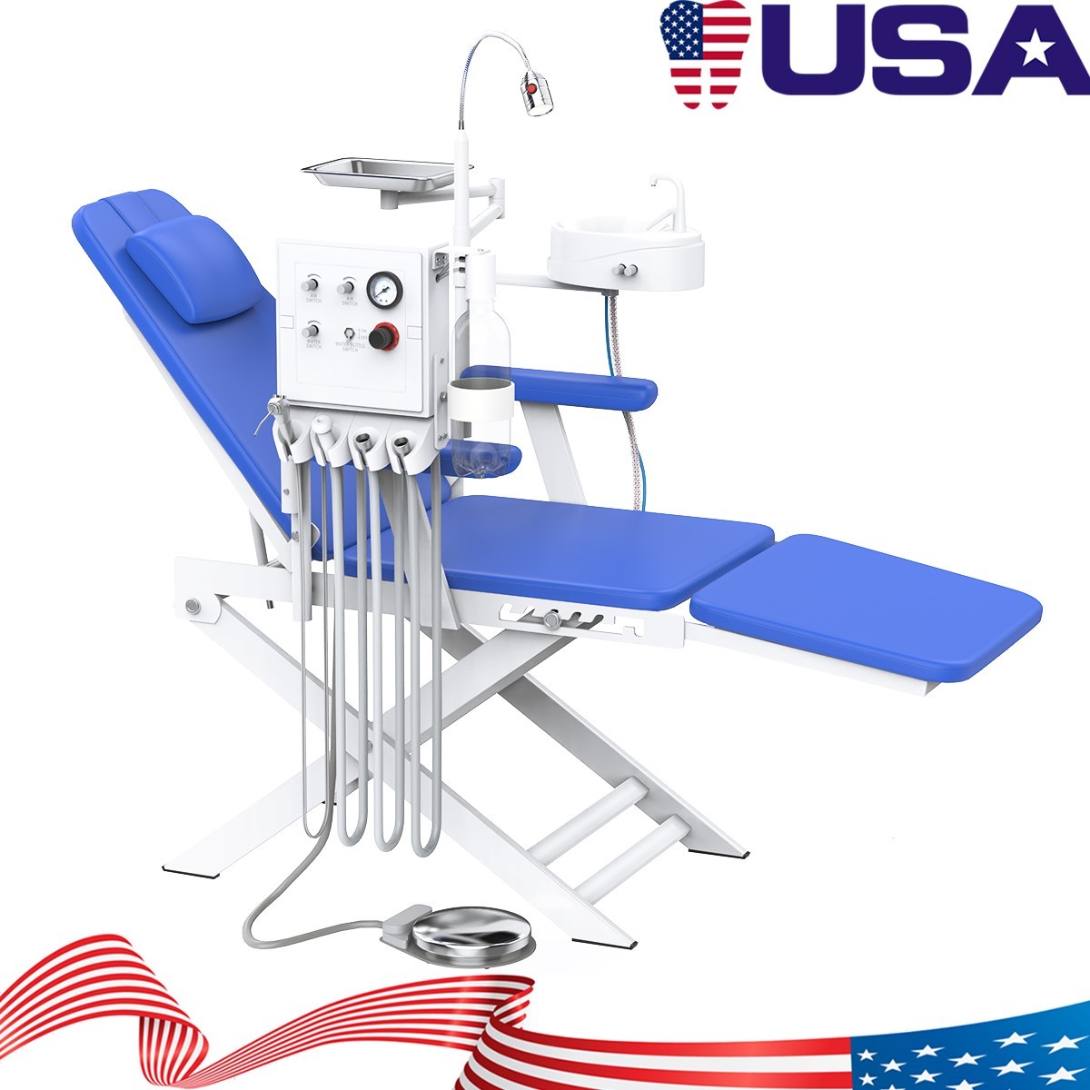 Dental Mobile Portable Chair LED Light Folding Chair +Air Turbine Unit Steel