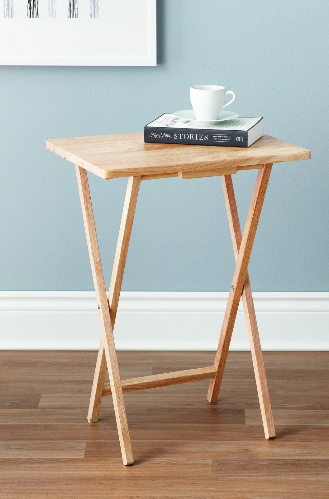 Folding TV Tray Table, Rubberwood, Natural, 19" X 14.5" X 26", Indoor, 1 Piece