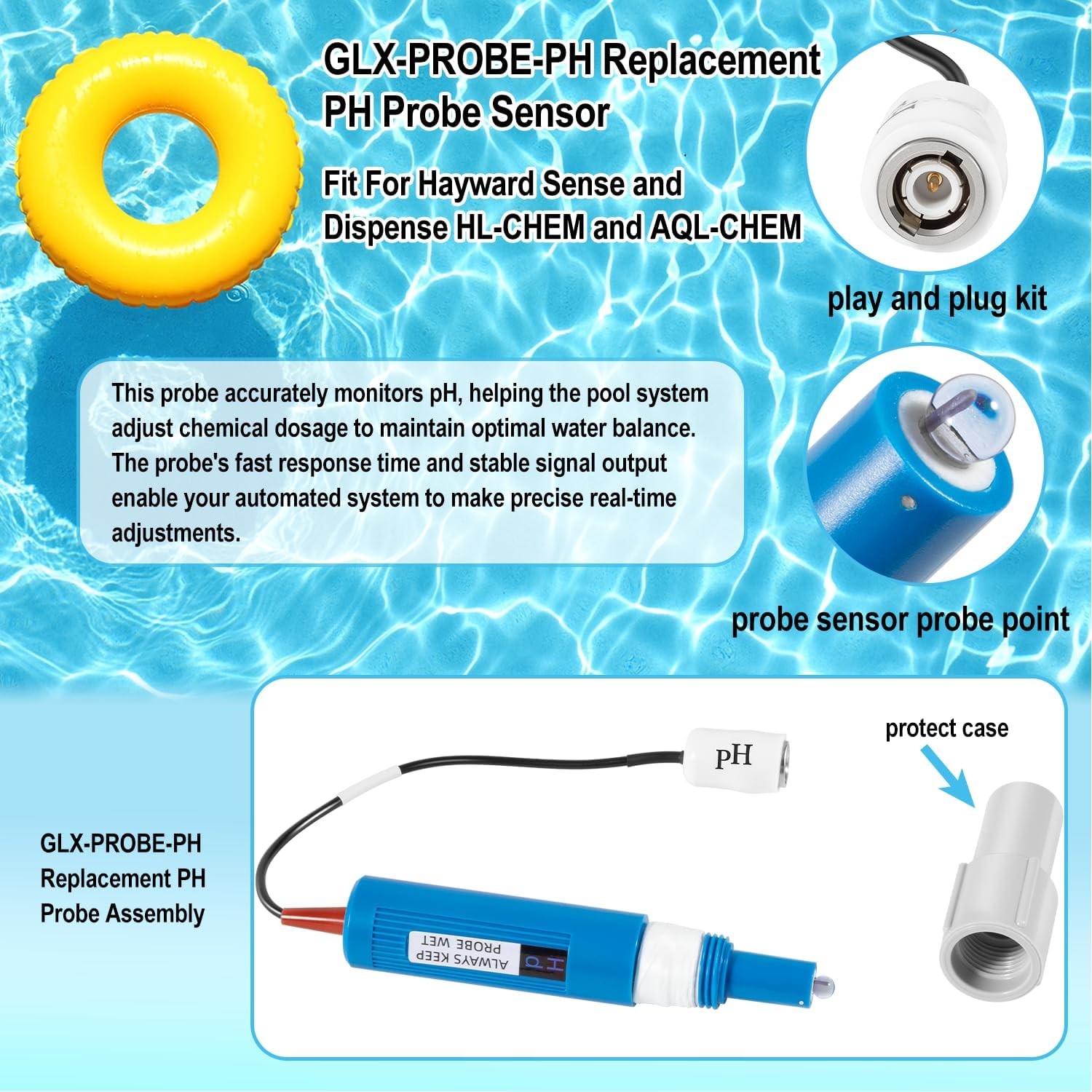 For Hayward GLXPROBEPH PH Probe for Sense and Dispense Models