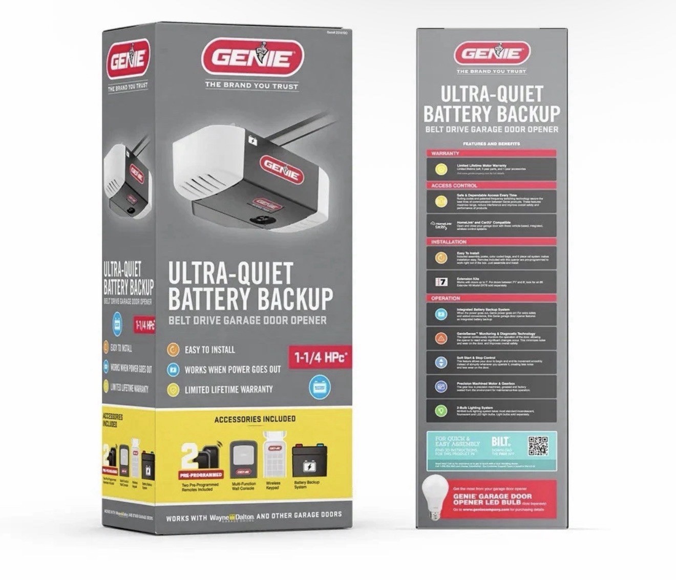 Genie Garage Door Opener and Battery Back-Up, 1 1/4 HPc Belt drive, 38959Y, NEW