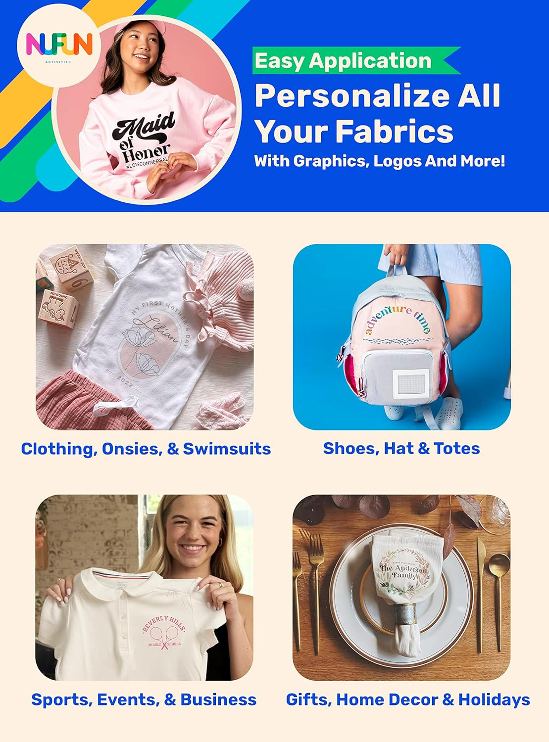 NuFun Activities Printable Iron-on Heat Transfer Paper for T Shirts, Light Fabri