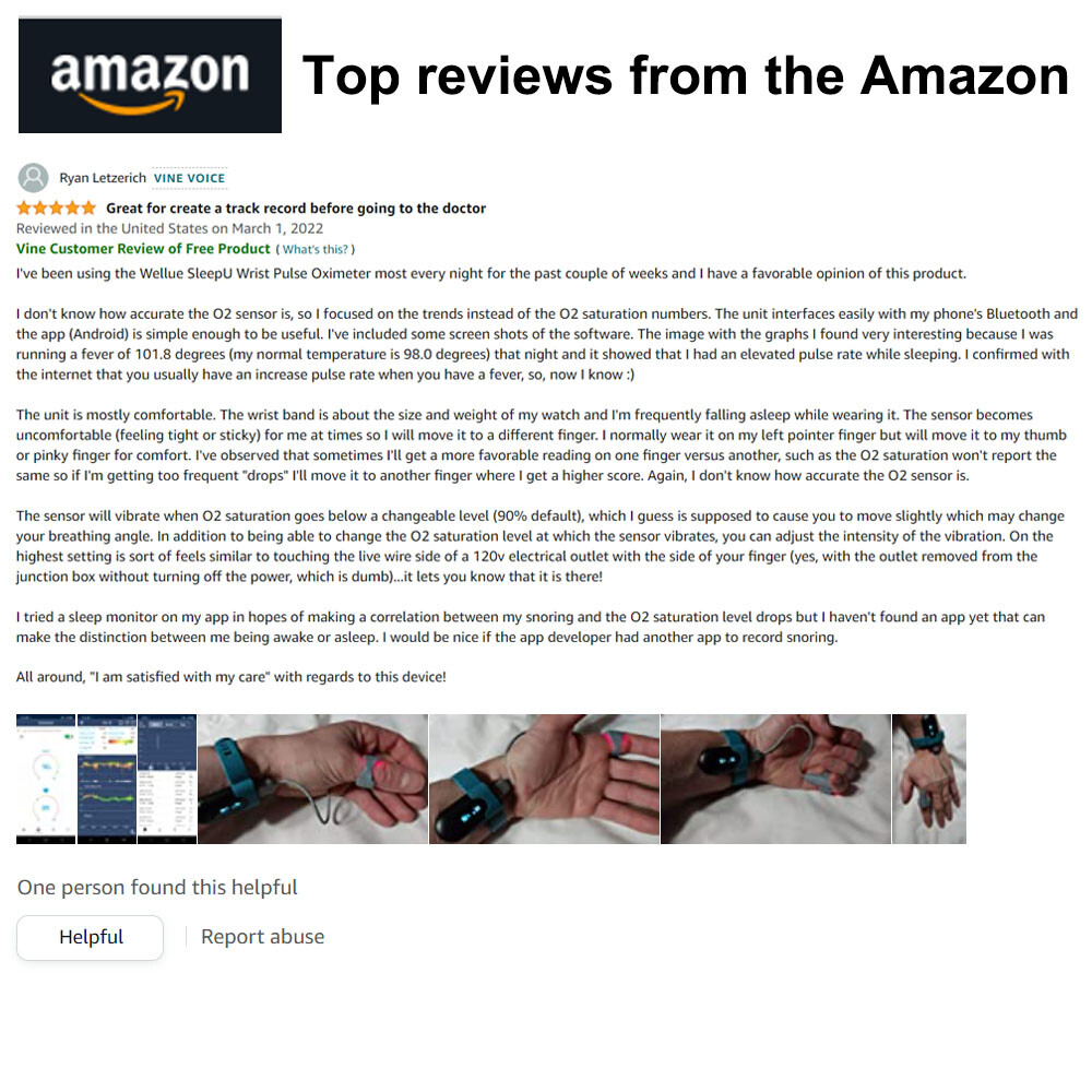 SleepU Wrist Pulse Oximeter Wearable Oxygen Monitor with Finger O2 Sensor App PC