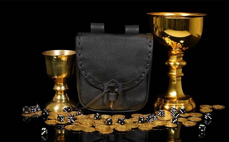 Medieval Leather Belt Pouch Renaissance Waist Pouch Costume Accessory - Black