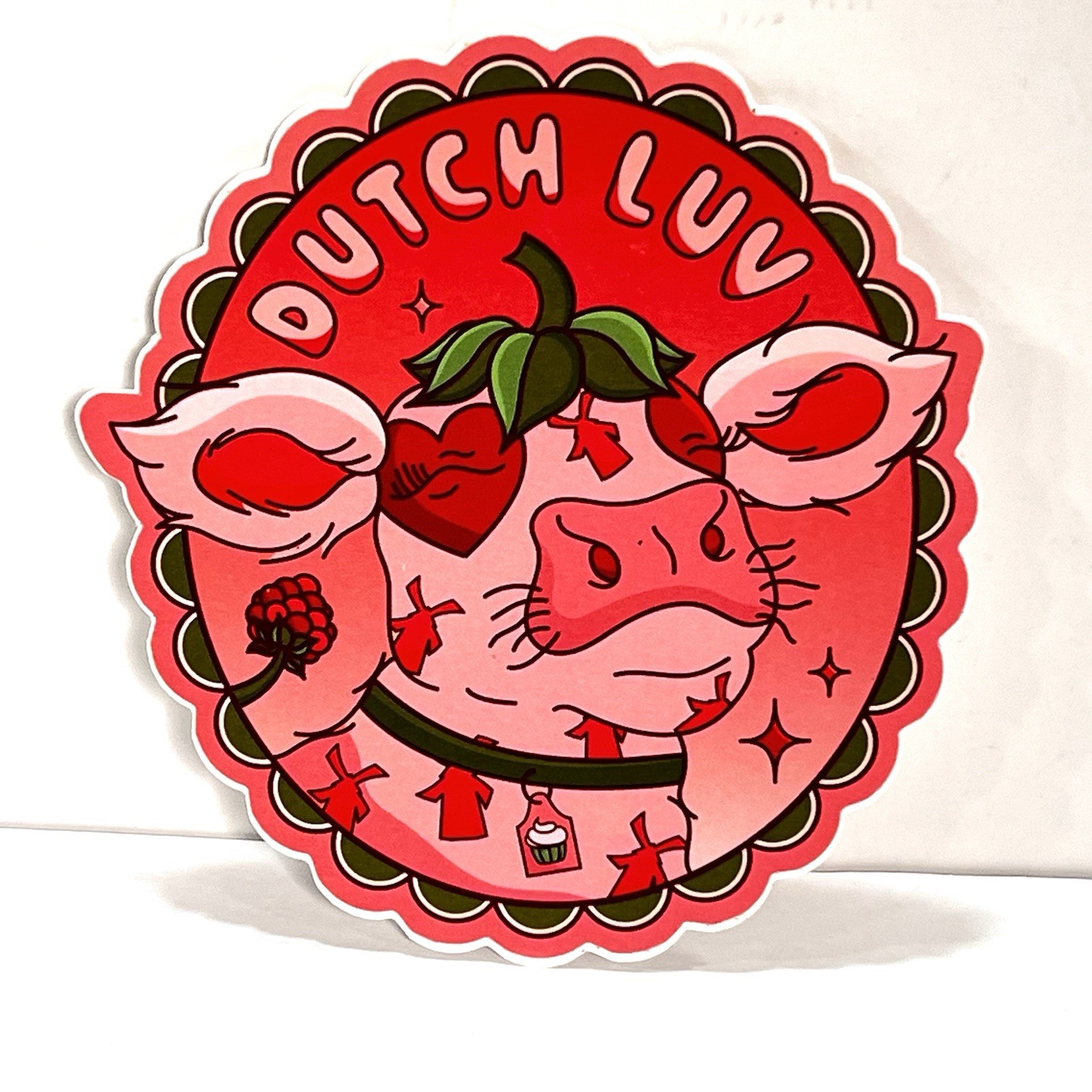 Dutch Bros Dutch Coffee Luv Pink hearts Cow Sticker FREE SHIP