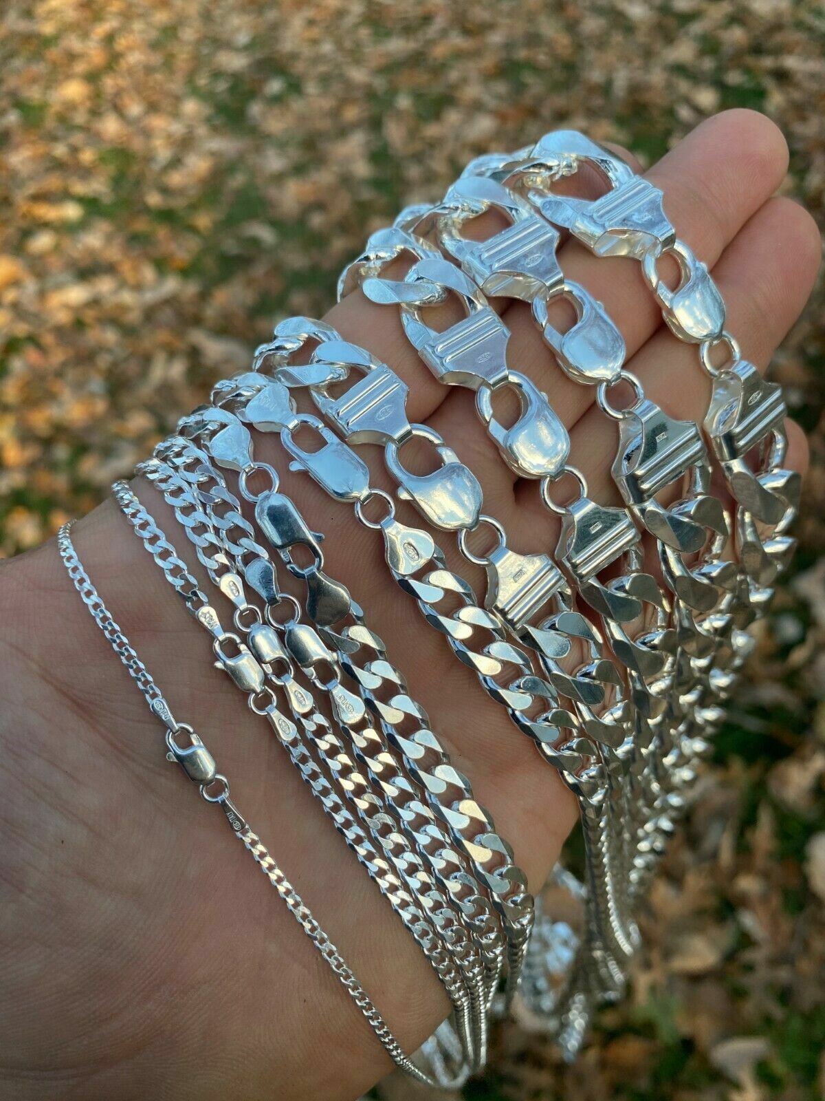 Real Solid 925 Sterling Silver Miami Cuban Chain Necklace Or Bracelet ITALY Curb