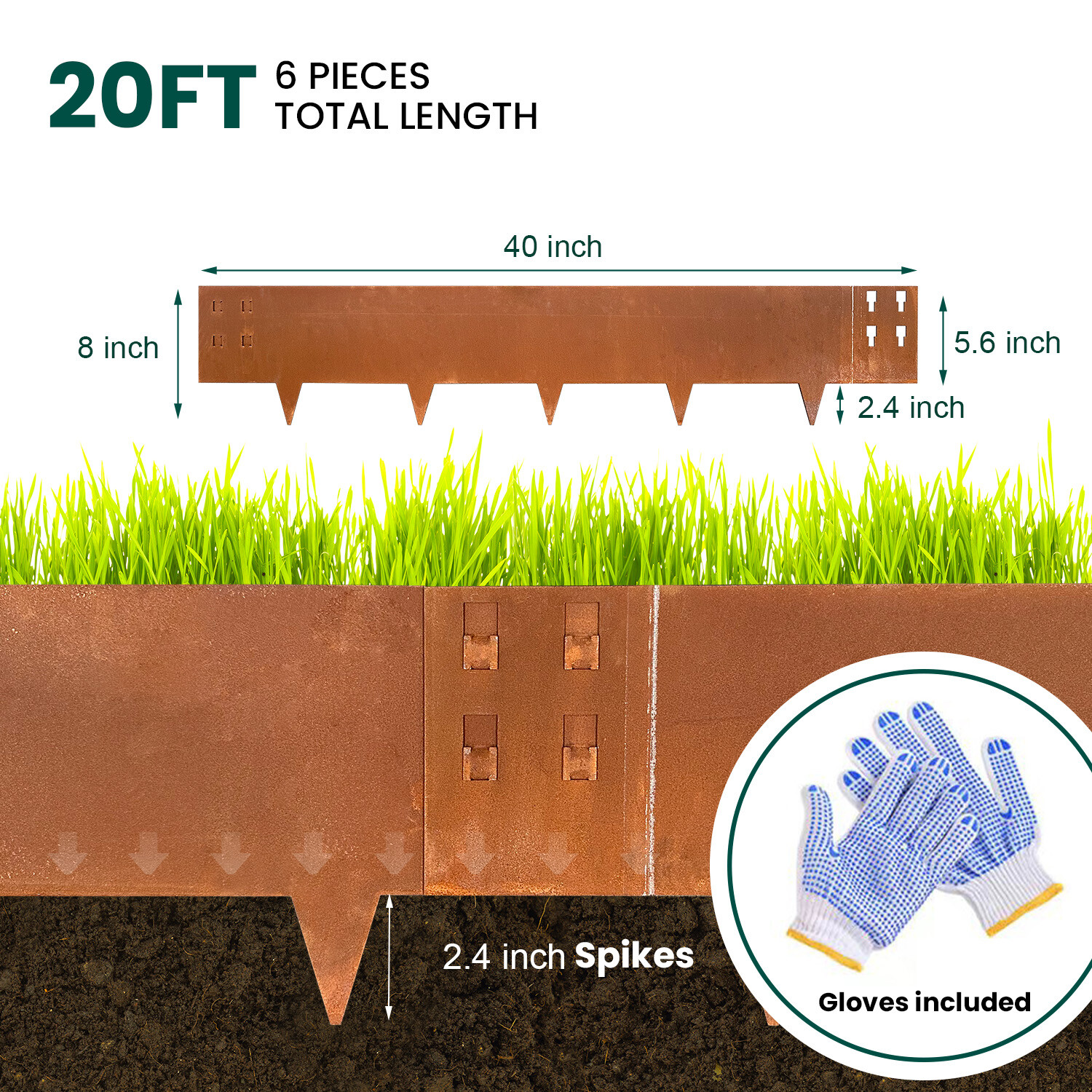8-INCH Corten Steel Edging 6-PACK Garden Lawn Landscape Rusted Metal Border 20FT