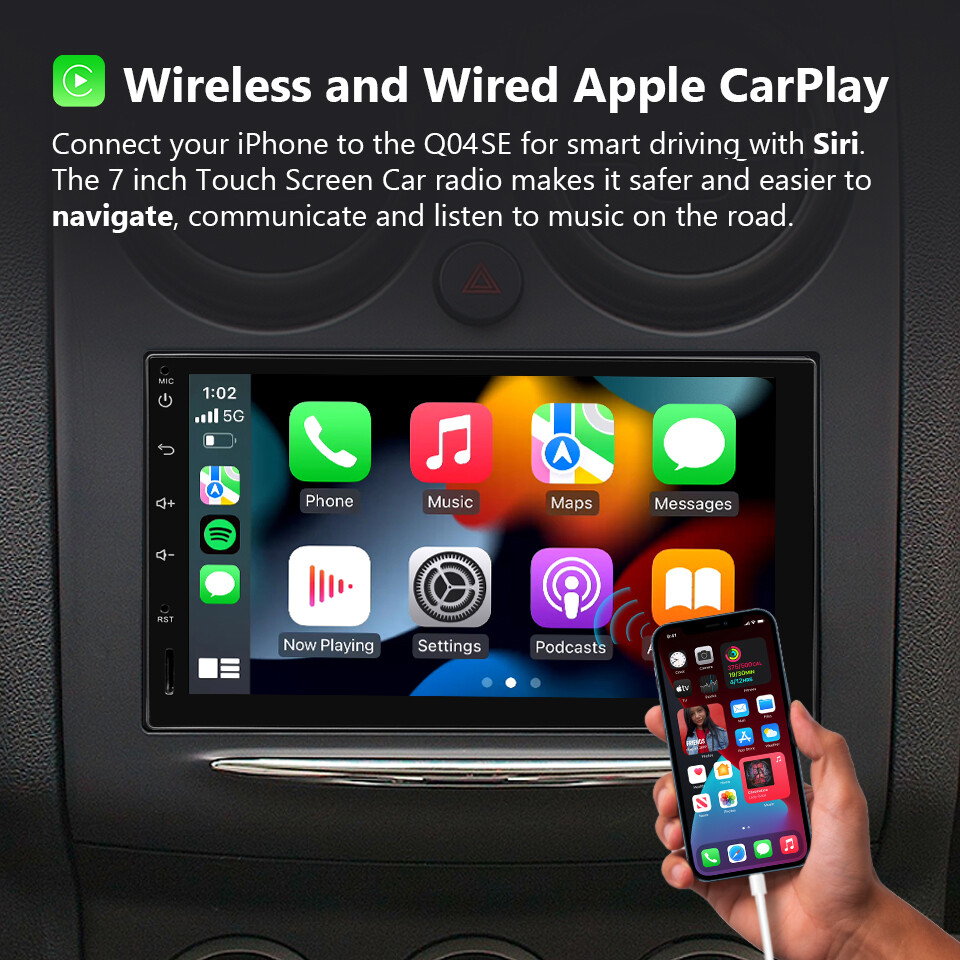 Q04SE CarPlay Android Auto 10 Double 2 Din 7"Car Stereo GPS Radio WiFi Head Unit