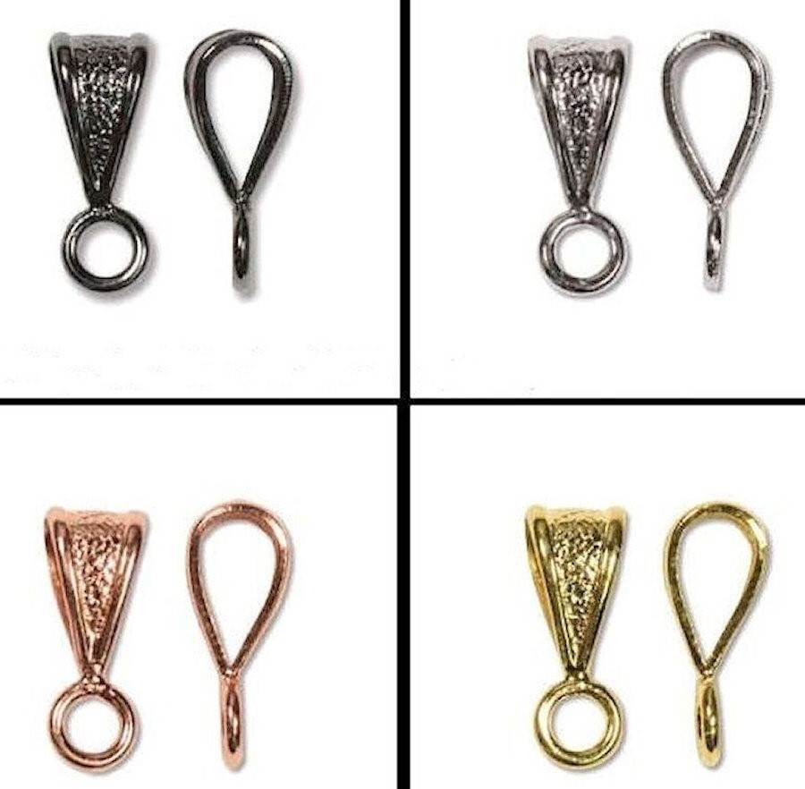 Pendant Bail, 12 OR 144 Black Oxide, Silver, Gold Or Copper 9mm Textured w/ Loop