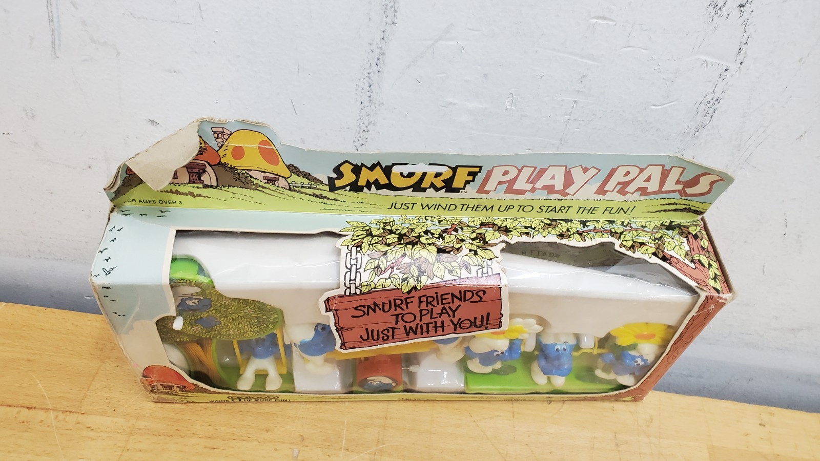 Vintage 80s Galoob Smurf Wind-Up Walking Toy Set 1982 * READ*