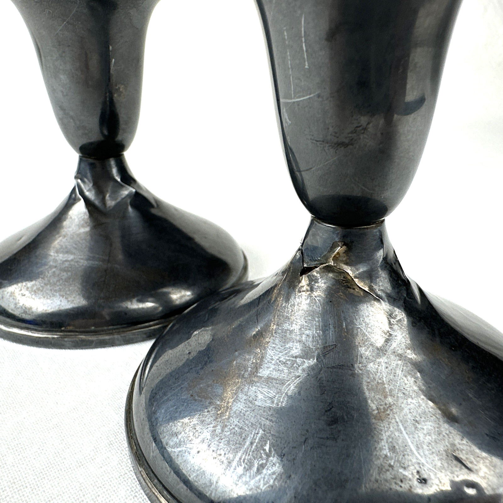 Scrap Sterling Silver Weighted Empire Candle Sticks TWt 496g, Damaged, Free Ship