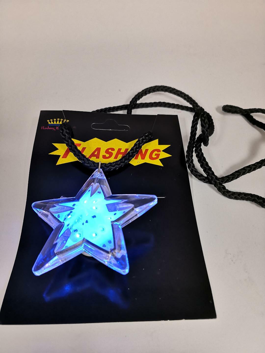 Flashing Blue LED Light Clear Star Necklace Light-Up Blinking Pendant Safe US