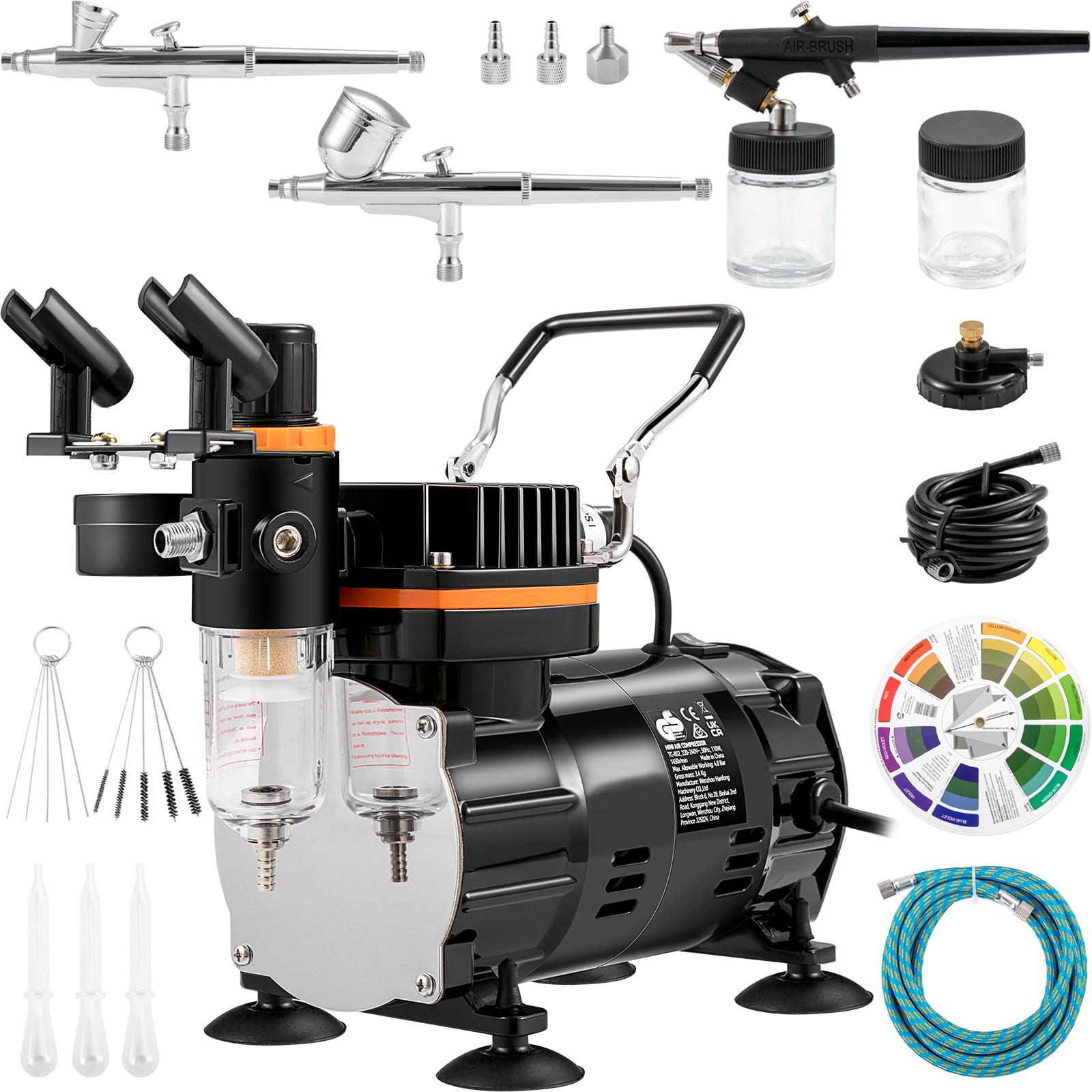 Airbrush Kit Dual-action Airbrush Compressor Art Makeup Model with 3 Airbrushes