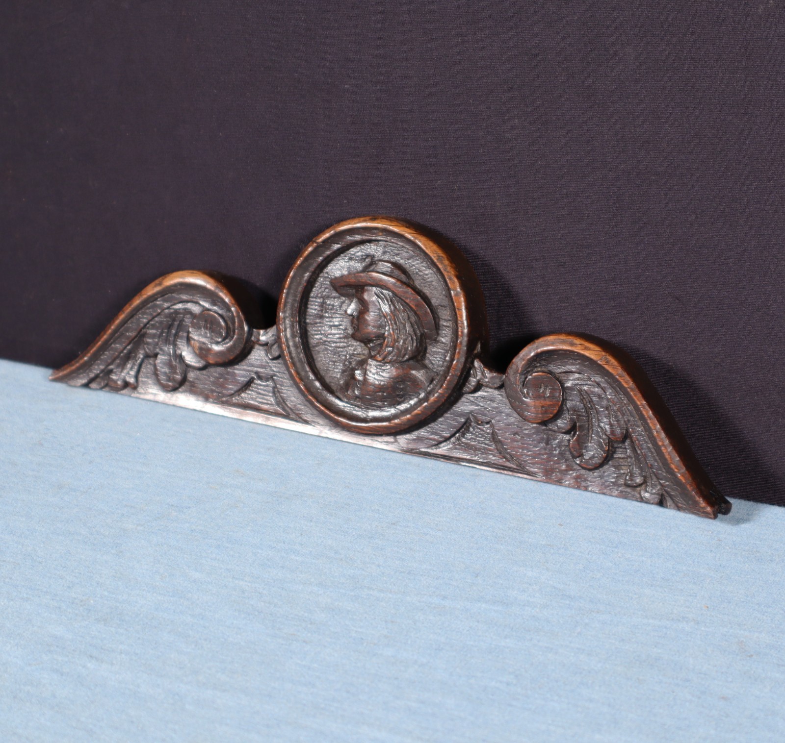 10" Wide Antique French Breton Crest in Solid Chestnut Wood Highly Carved