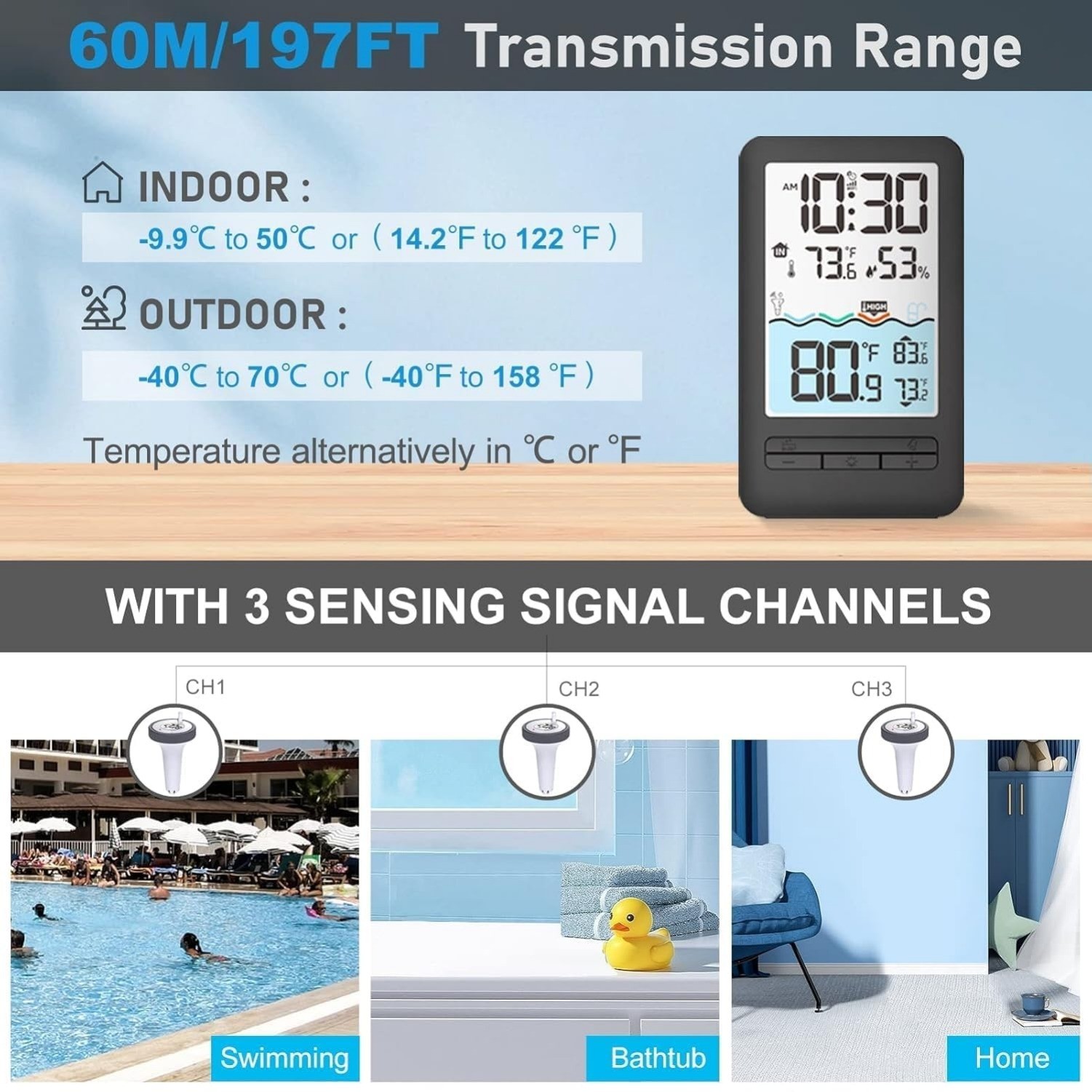 Wireless WiFi Pool Thermometer 4" Digital LCD Display Water Swimming Pool