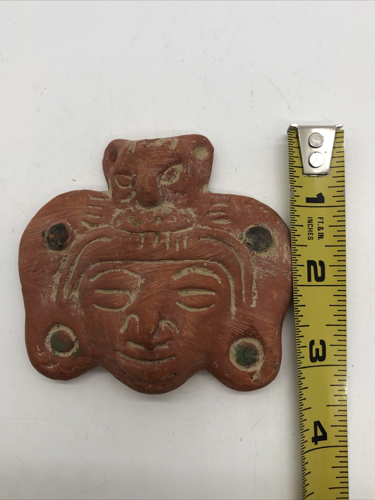 Aztec Mayan Warrior Clay Terra Cotta Mask Made In Mexico Small Wall Hanging