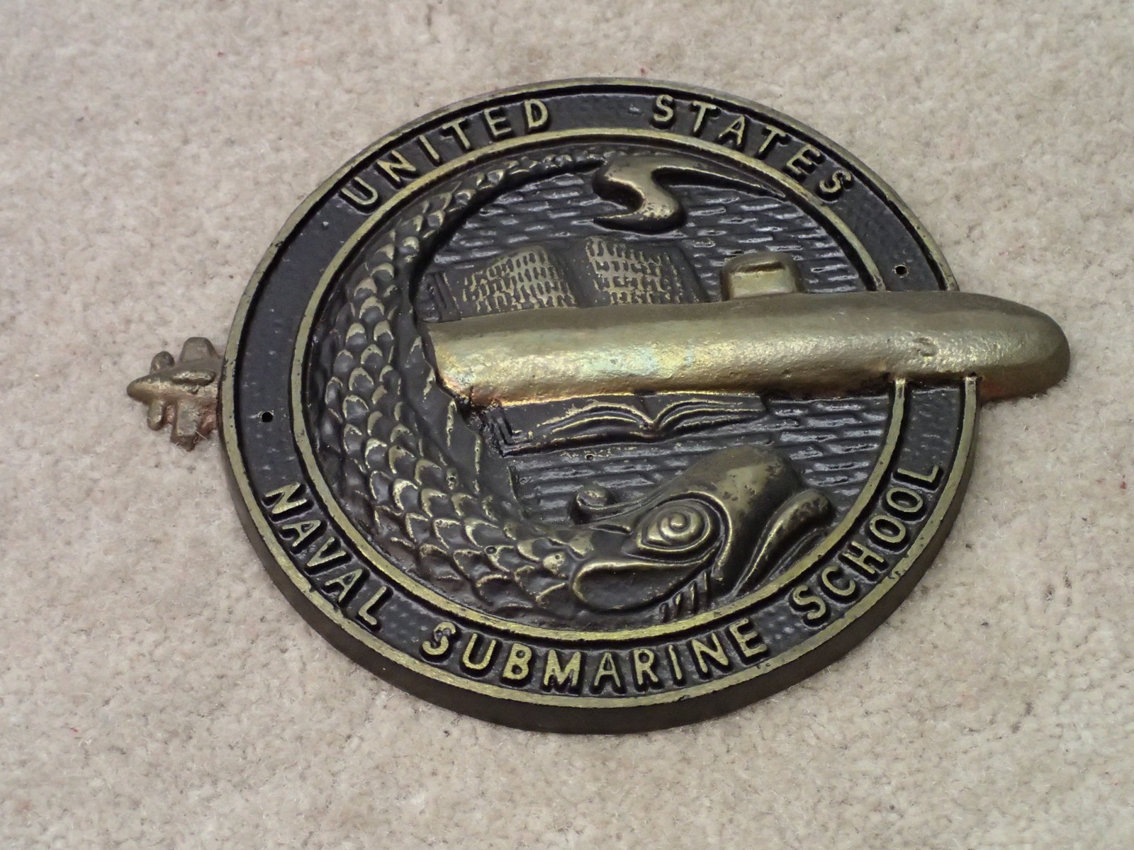 Vintage US Navy Naval Submarine School Brass Plaque