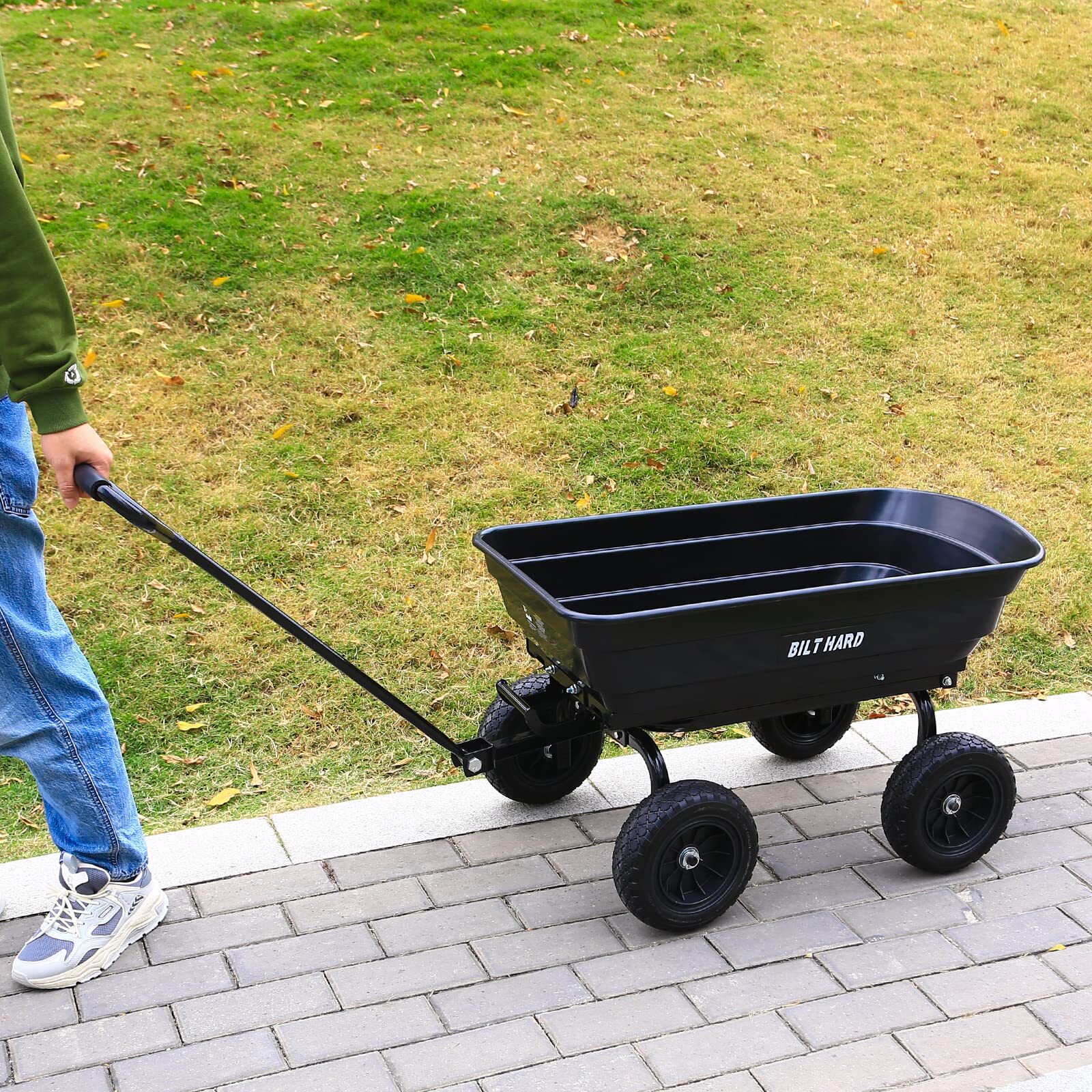 BILT HARD Poly Garden Cart Dump Wagon Cart 4 CU.FT 600 lbs 10" Tire Outdoor Yard