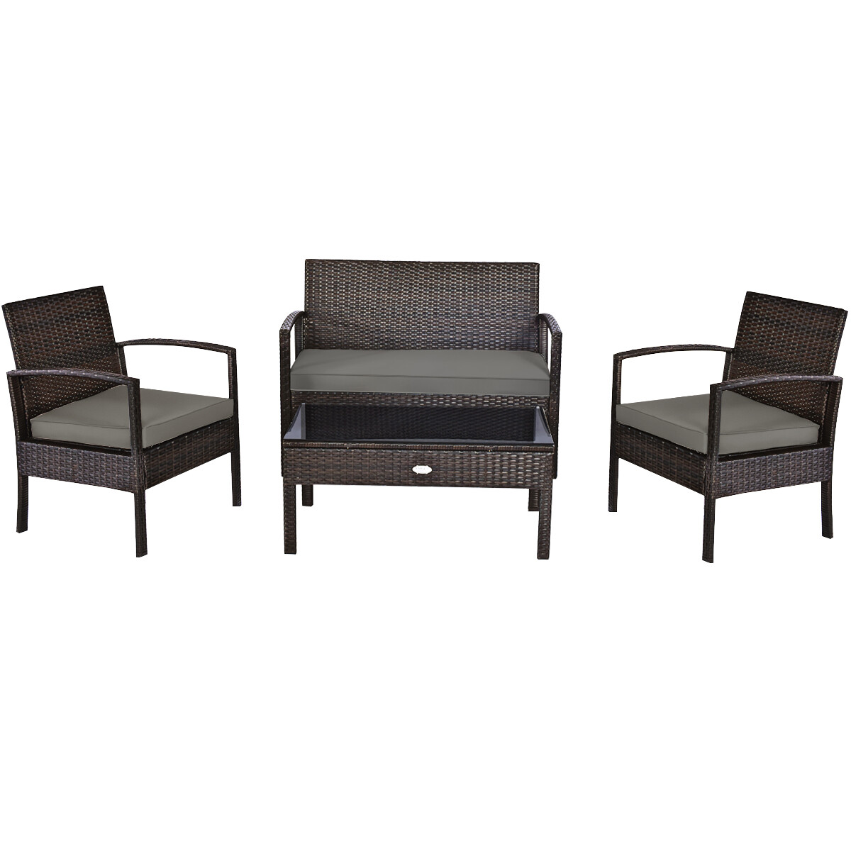 Costway 4PCS Outdoor Patio Rattan Furniture Set Cushioned Sofa Coffee Table Deck