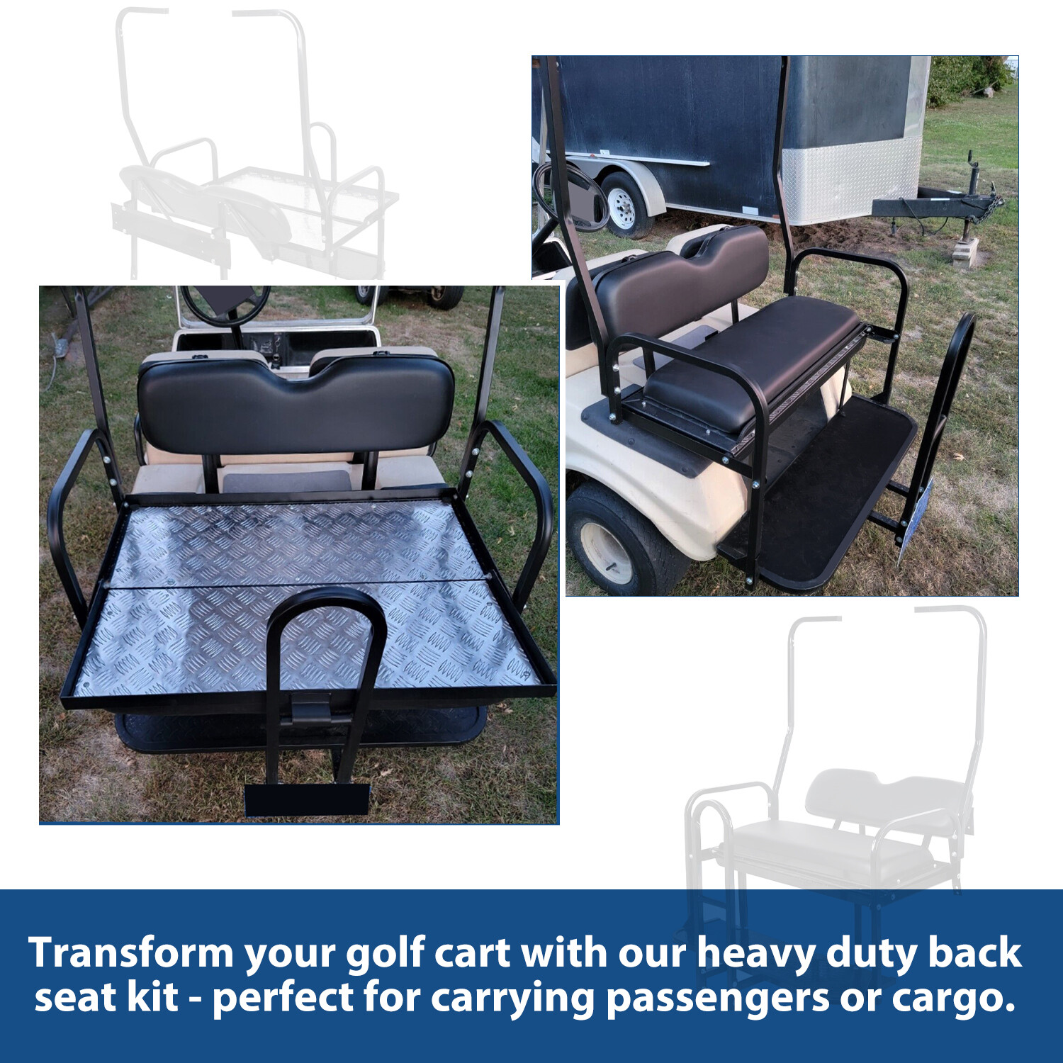 For 1982-2000 Club Car DS Golf Cart Flip Folding Rear Seat Kit w/ Grab Bar black