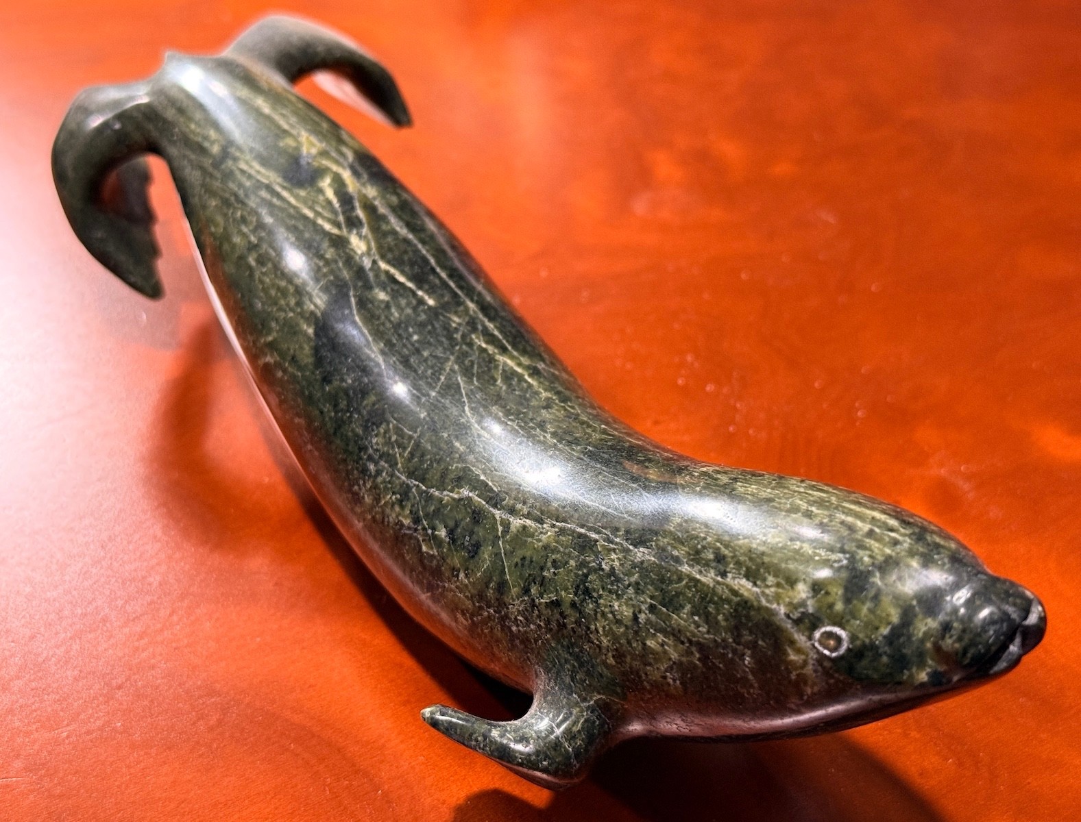 Inuit Serpentine Seal (Otter?) 11" - Signed Ning Ashoona, Beautiful