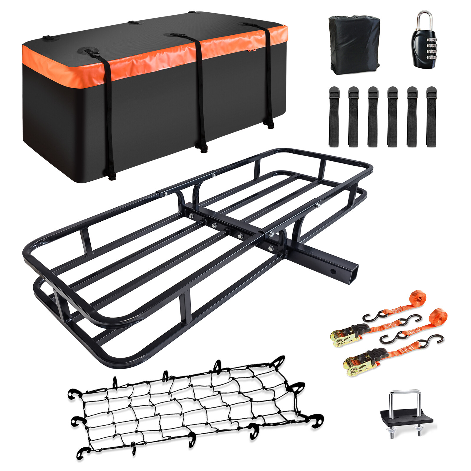 MeeFar Hitch Mount Cargo Carrier 53"x19"x5.5" Tail Basket & Waterproof Bag Combo