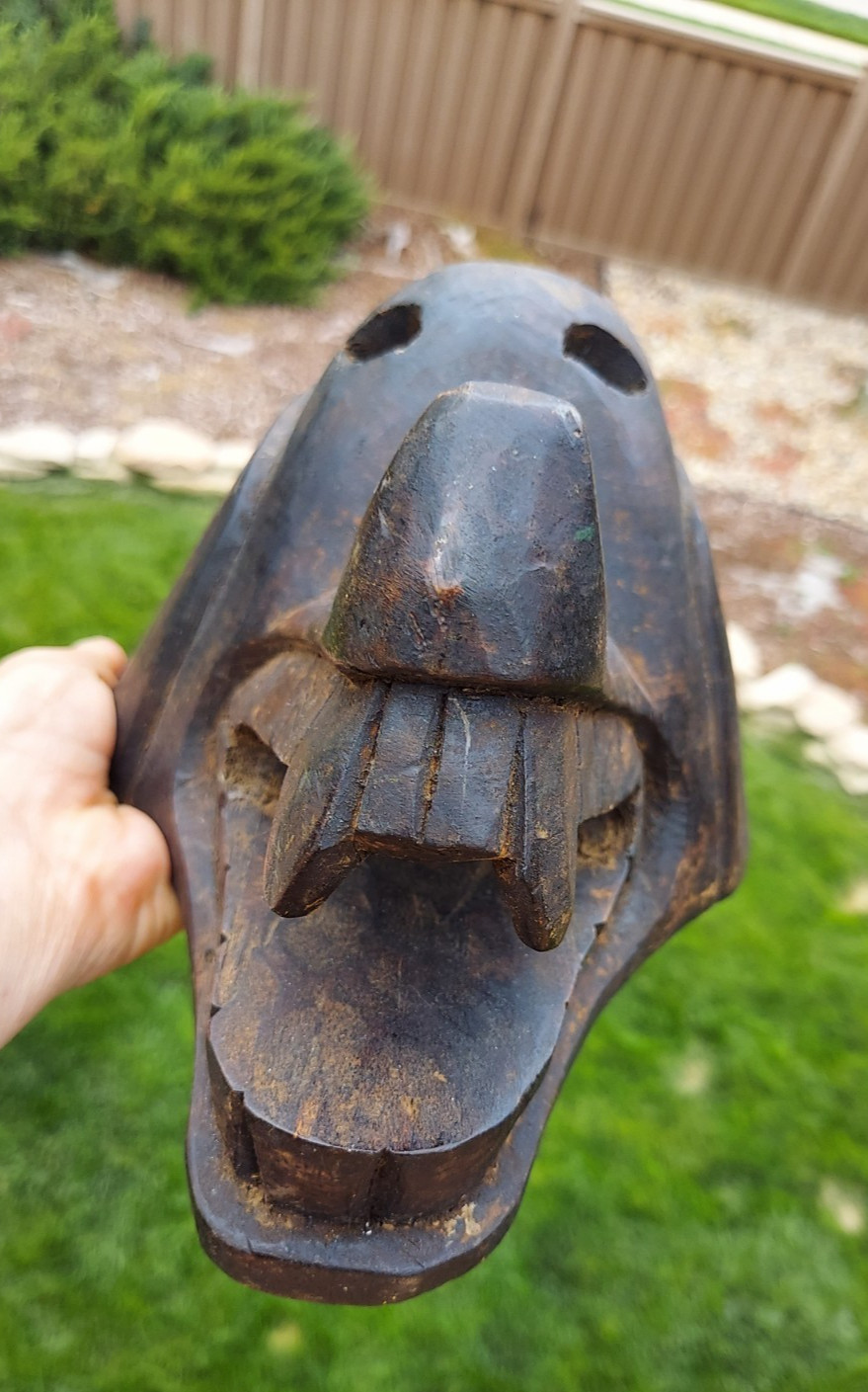 Vintage Mexico / Central American Carved WOLF Mask
