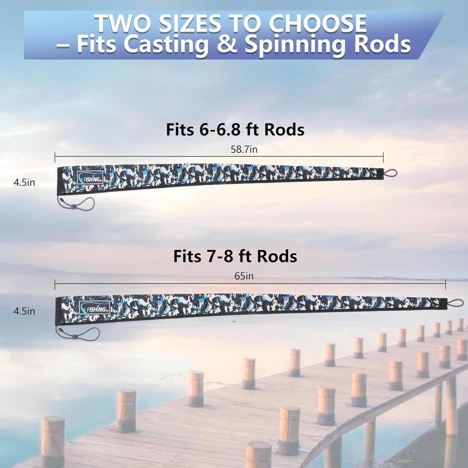 Lightproof Neoprene Fishing Rod Sleeve - Fishing Rod Cover for Storage & Transpo